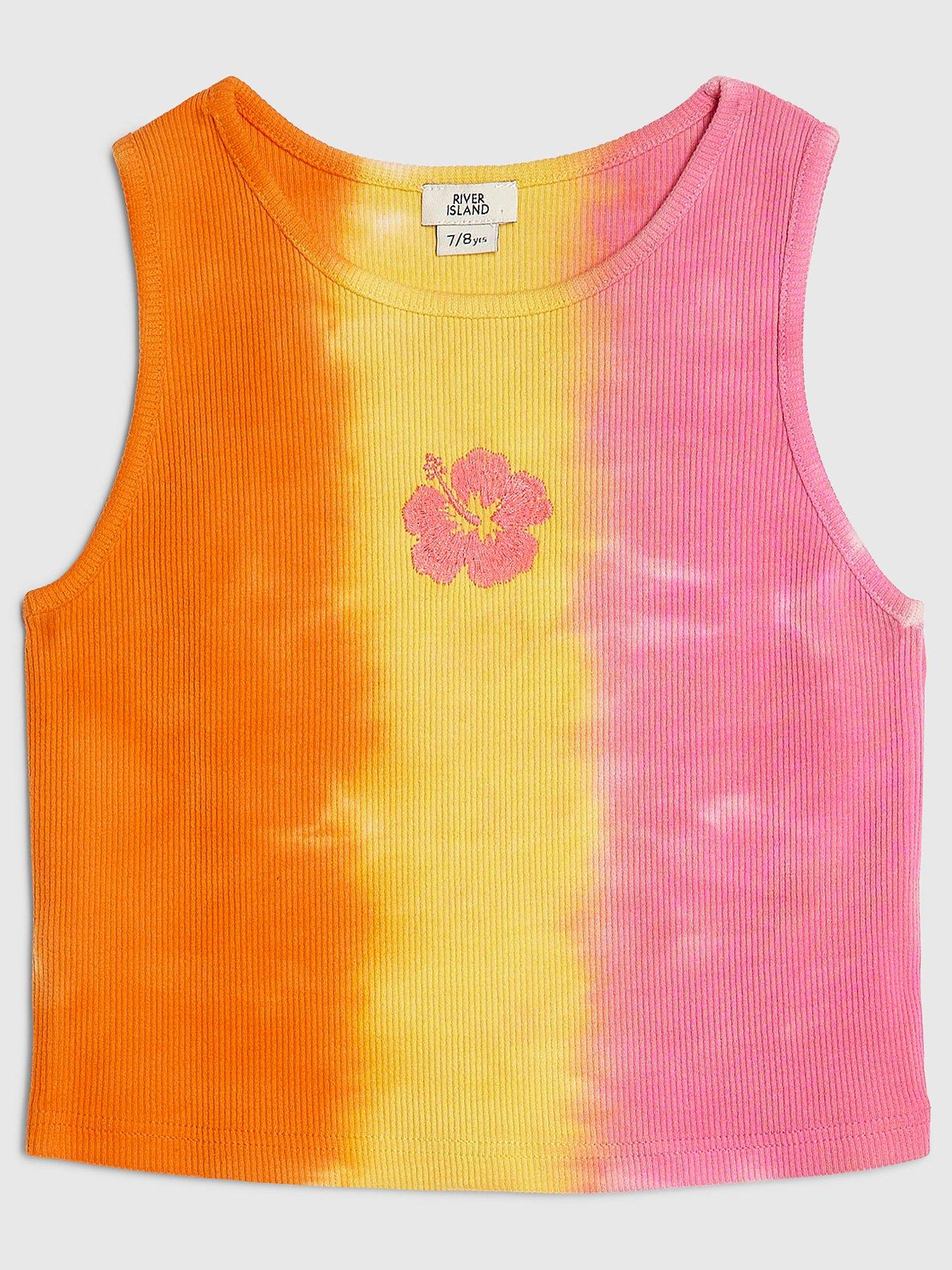 River Island Older Girls Tie Dye Floral Tank Top - Orange