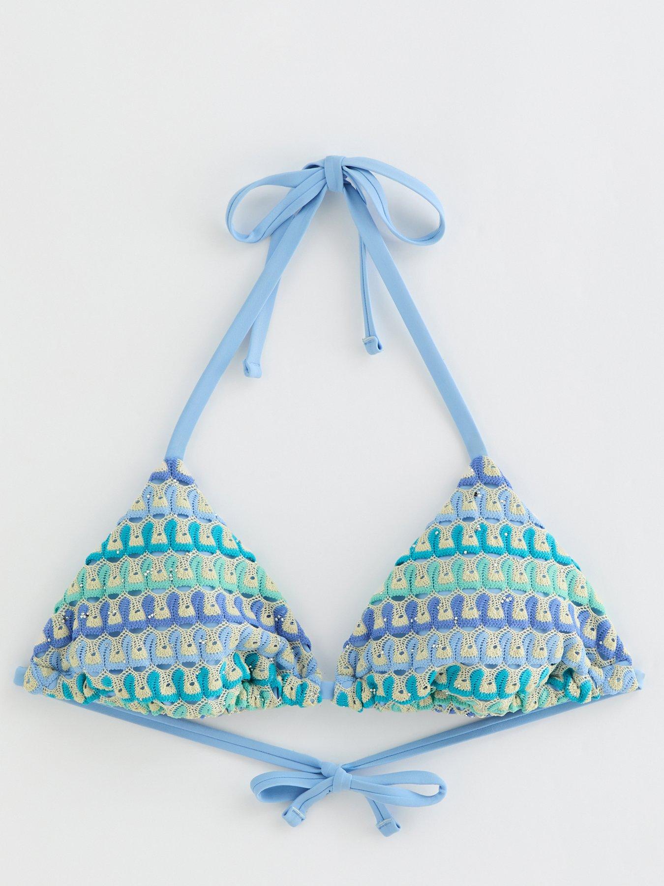 Image 6 of 6 of New Look Blue Crochet Triangle Bikini Top