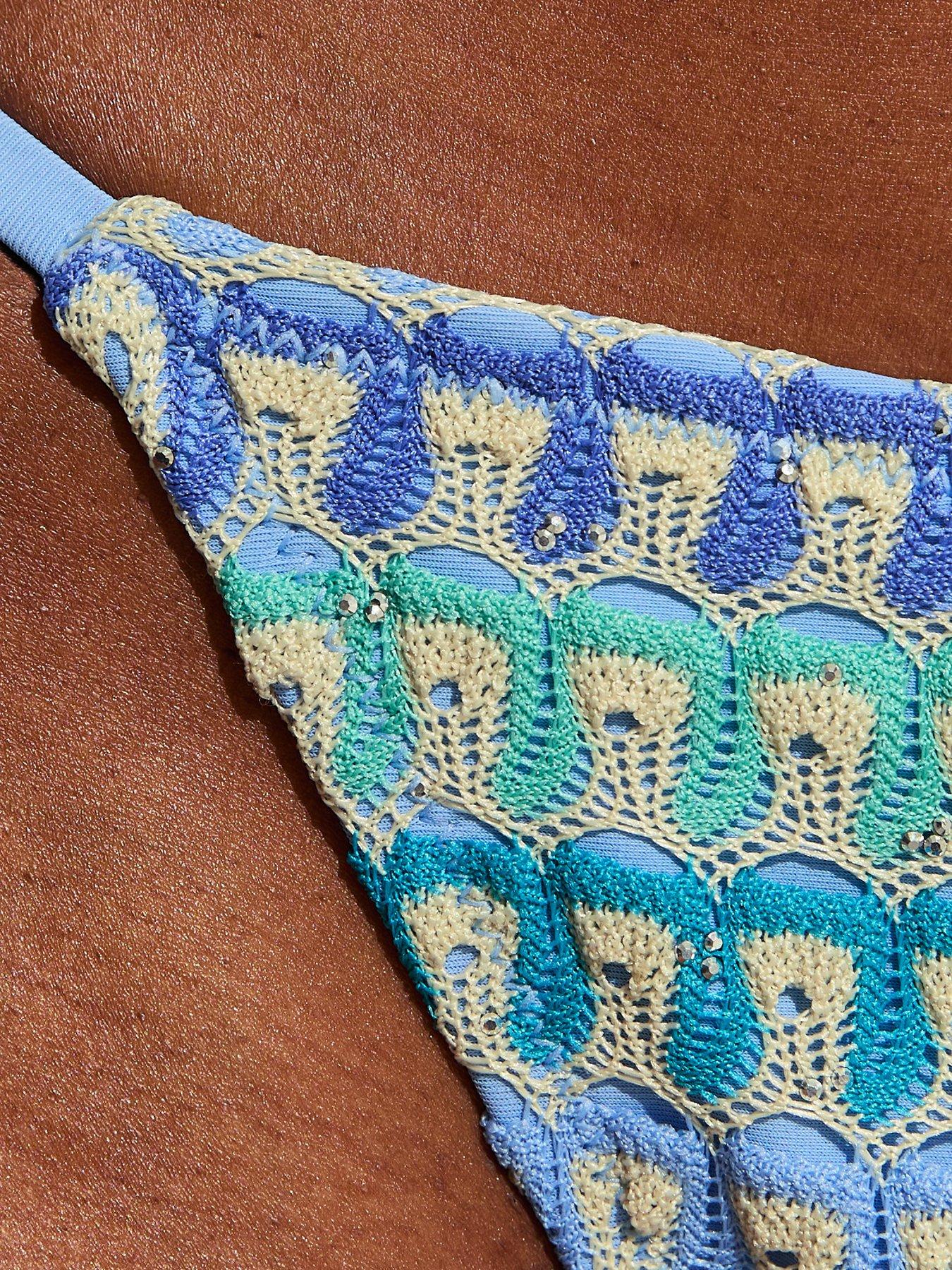 Image 5 of 6 of New Look Blue Crochet Side Tie Bikini Bottoms