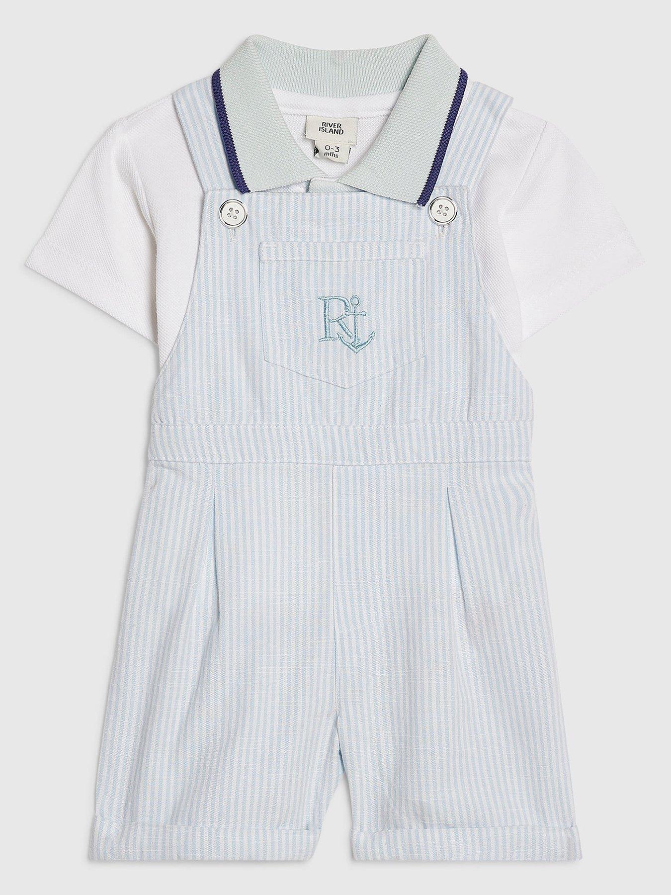 River Island Baby Boys Striped Dungaree Set - Blue
