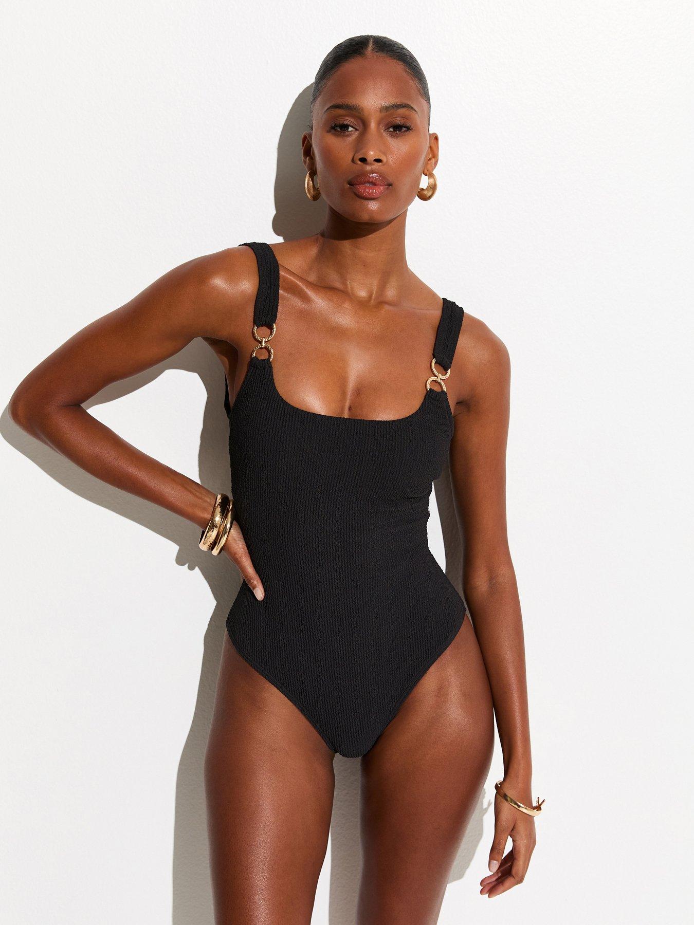 New Look Tummy Control Double Ring Trim Swimsuit - Black