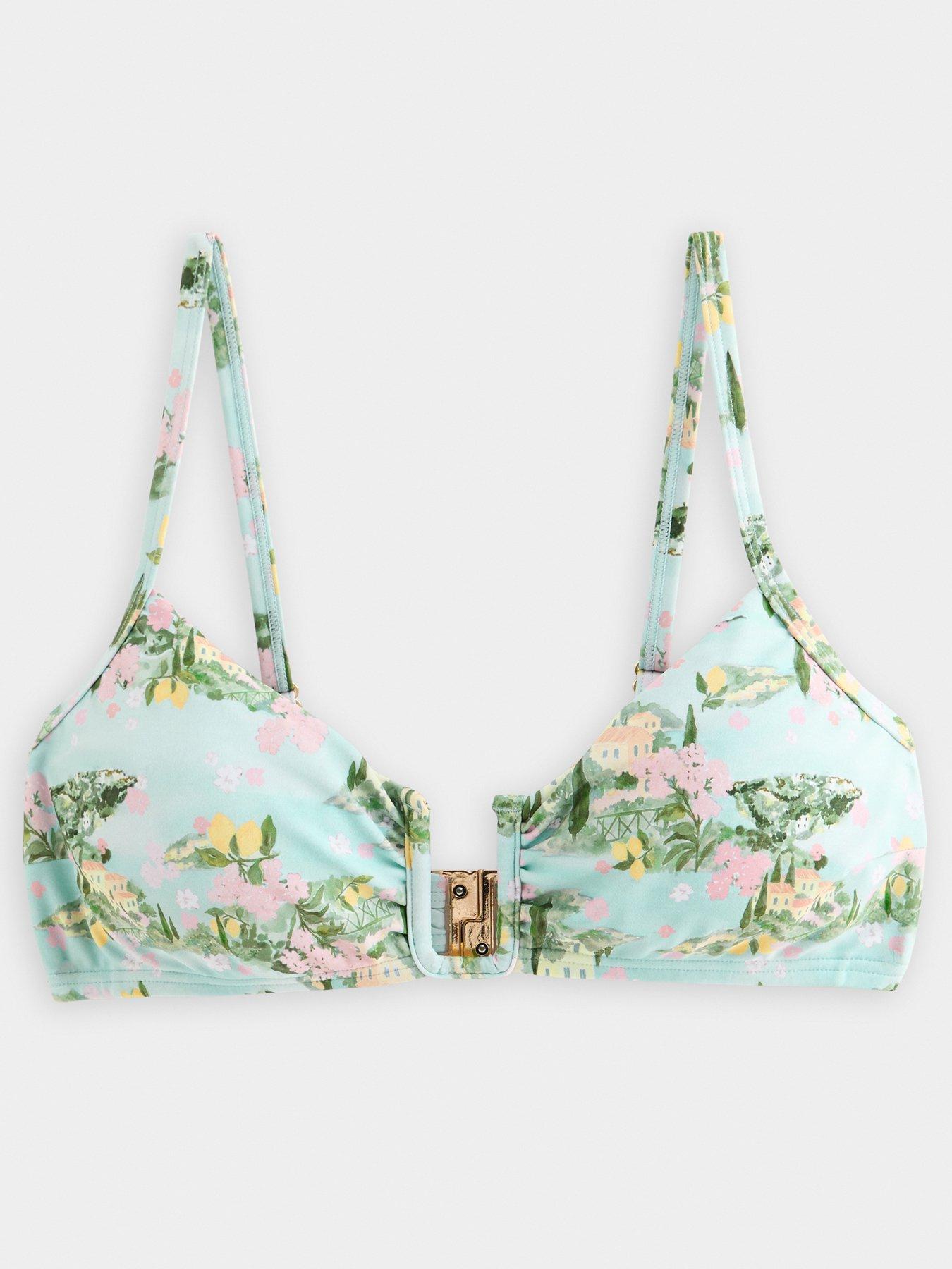 Image 5 of 5 of New Look Blue Tropical Print U Wire Bikini Top