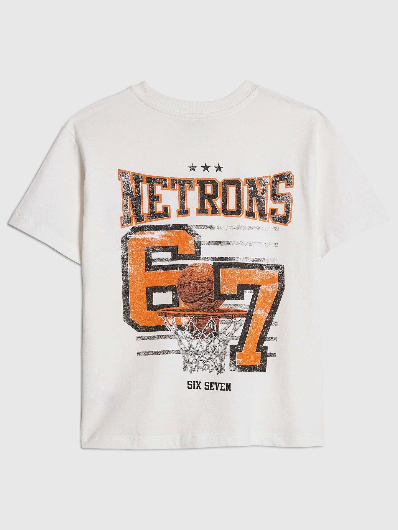 River Island Older Boys 67 Basketball Back Print T-Shirt - White