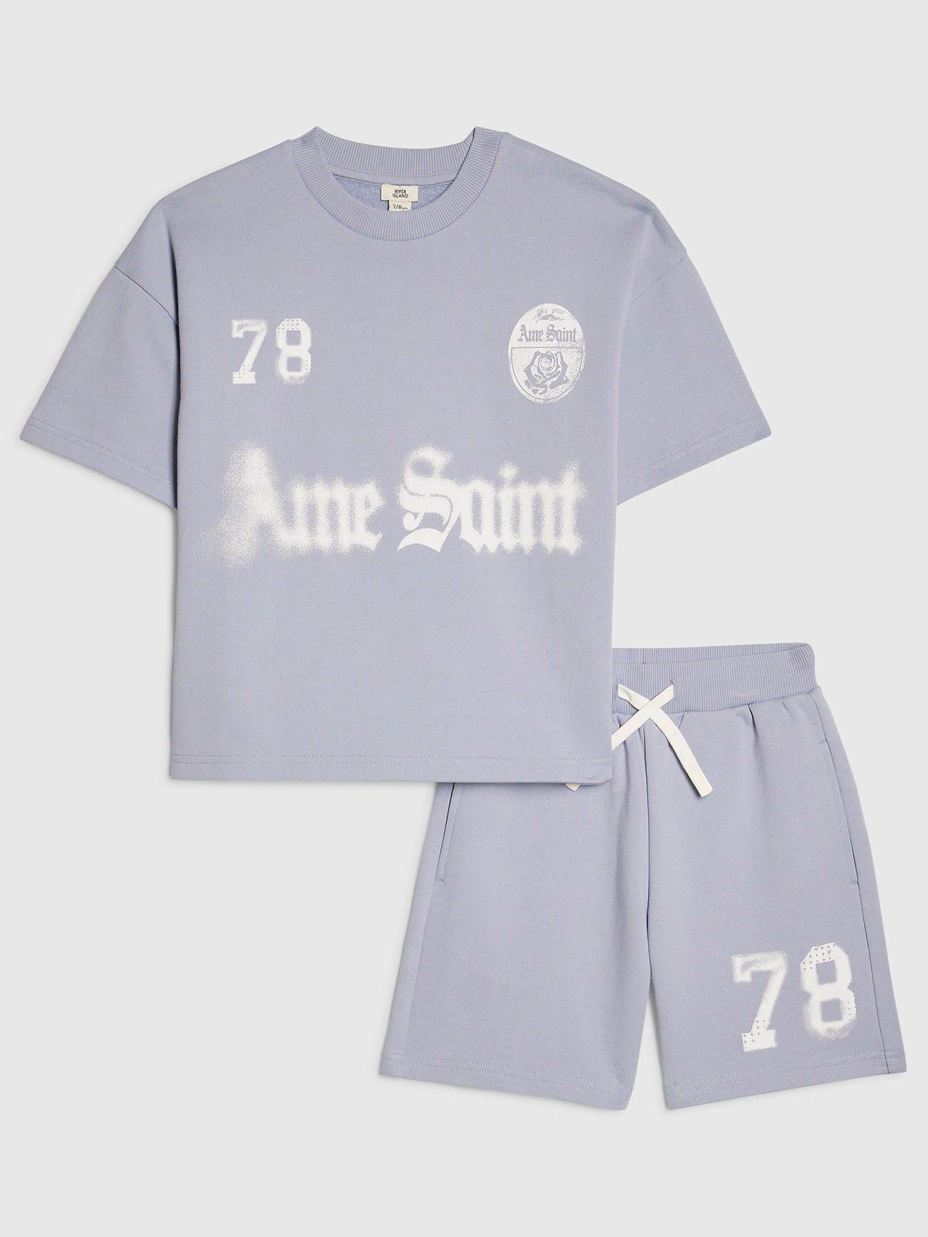 River Island Older Boys Back Print Ame Saint 78 T-Shirt Set - Blue