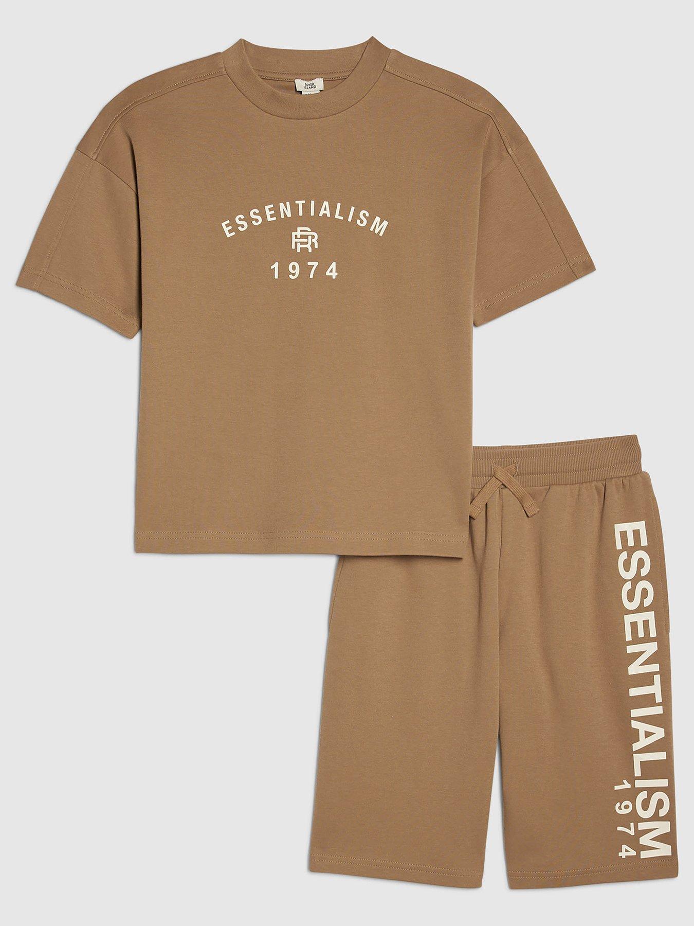 River Island Older Boys Essentialism T-Shirt And Shorts Set - Beige