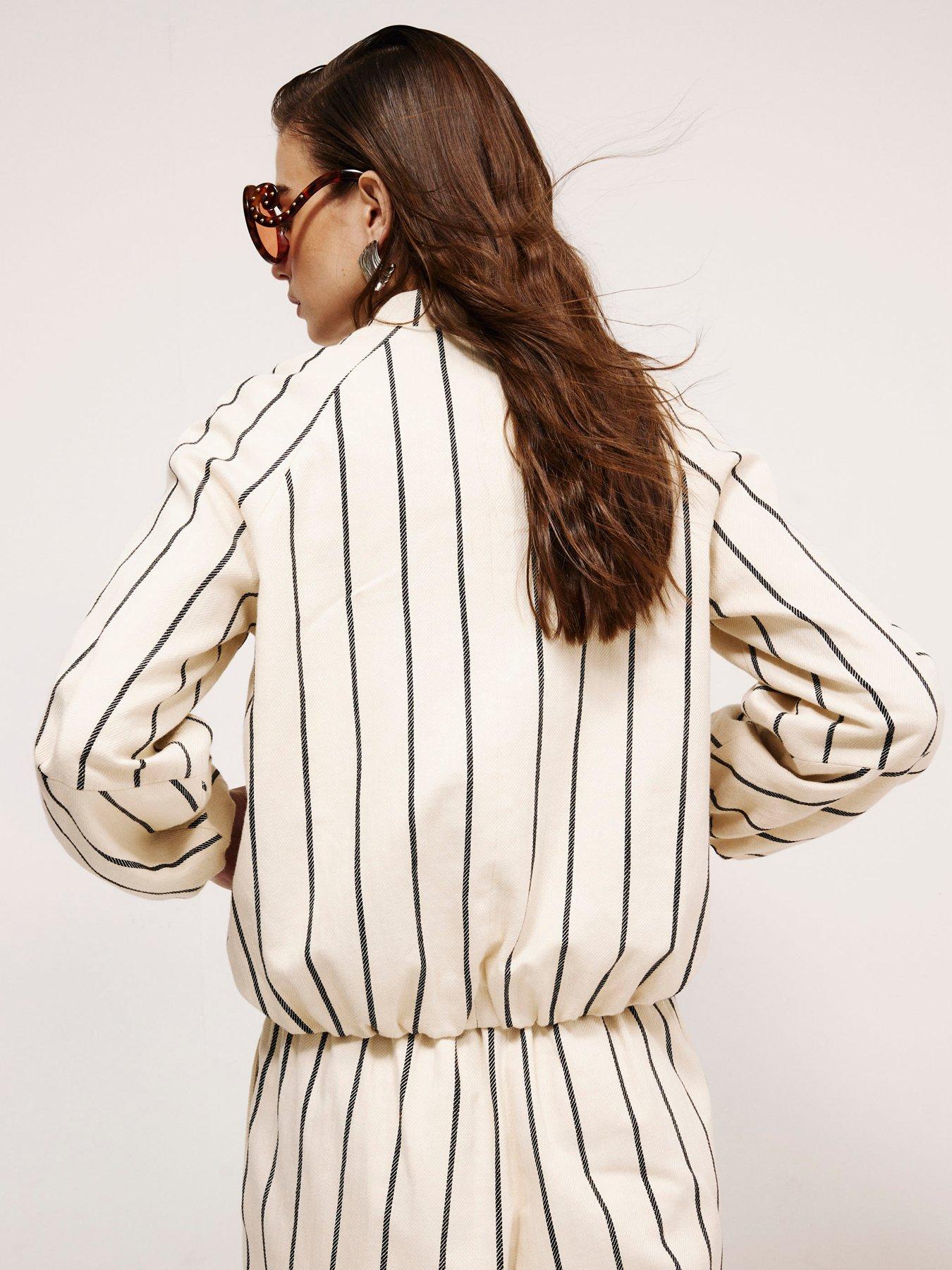 Image 2 of 6 of River Island Long Sleeve Stripe Cotton Bomber - Cream