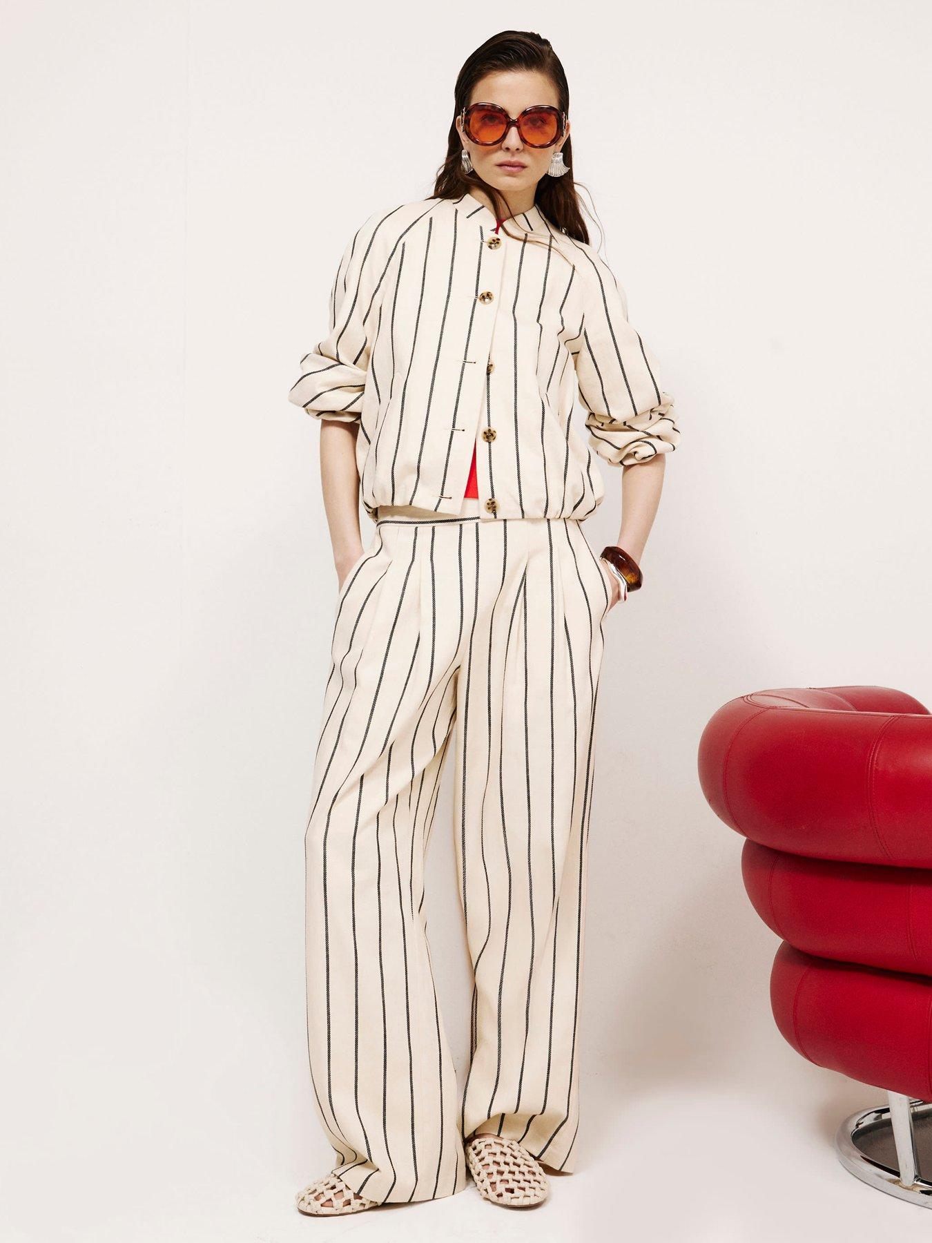 Image 3 of 6 of River Island Long Sleeve Stripe Cotton Bomber - Cream