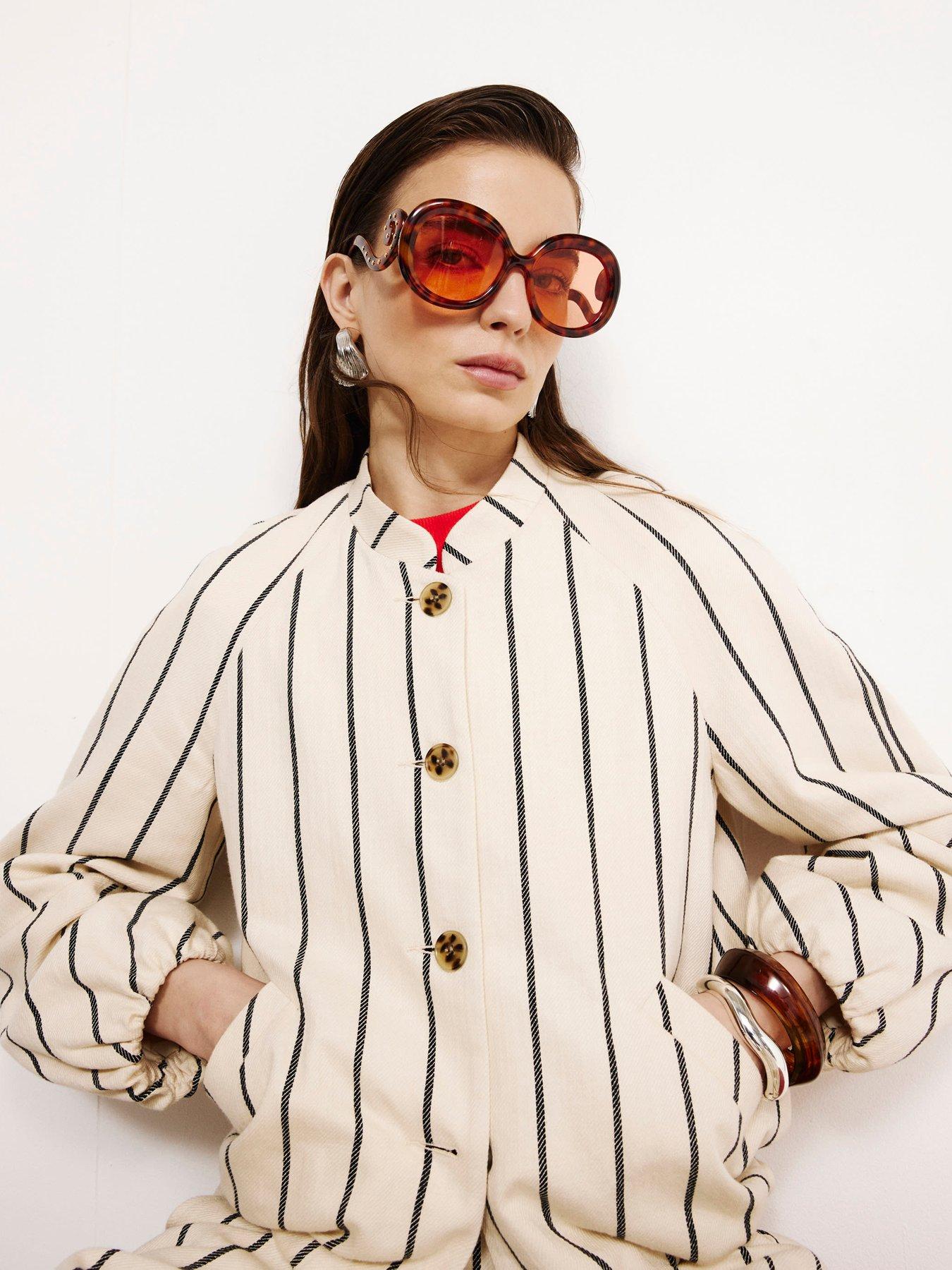 Image 4 of 6 of River Island Long Sleeve Stripe Cotton Bomber - Cream