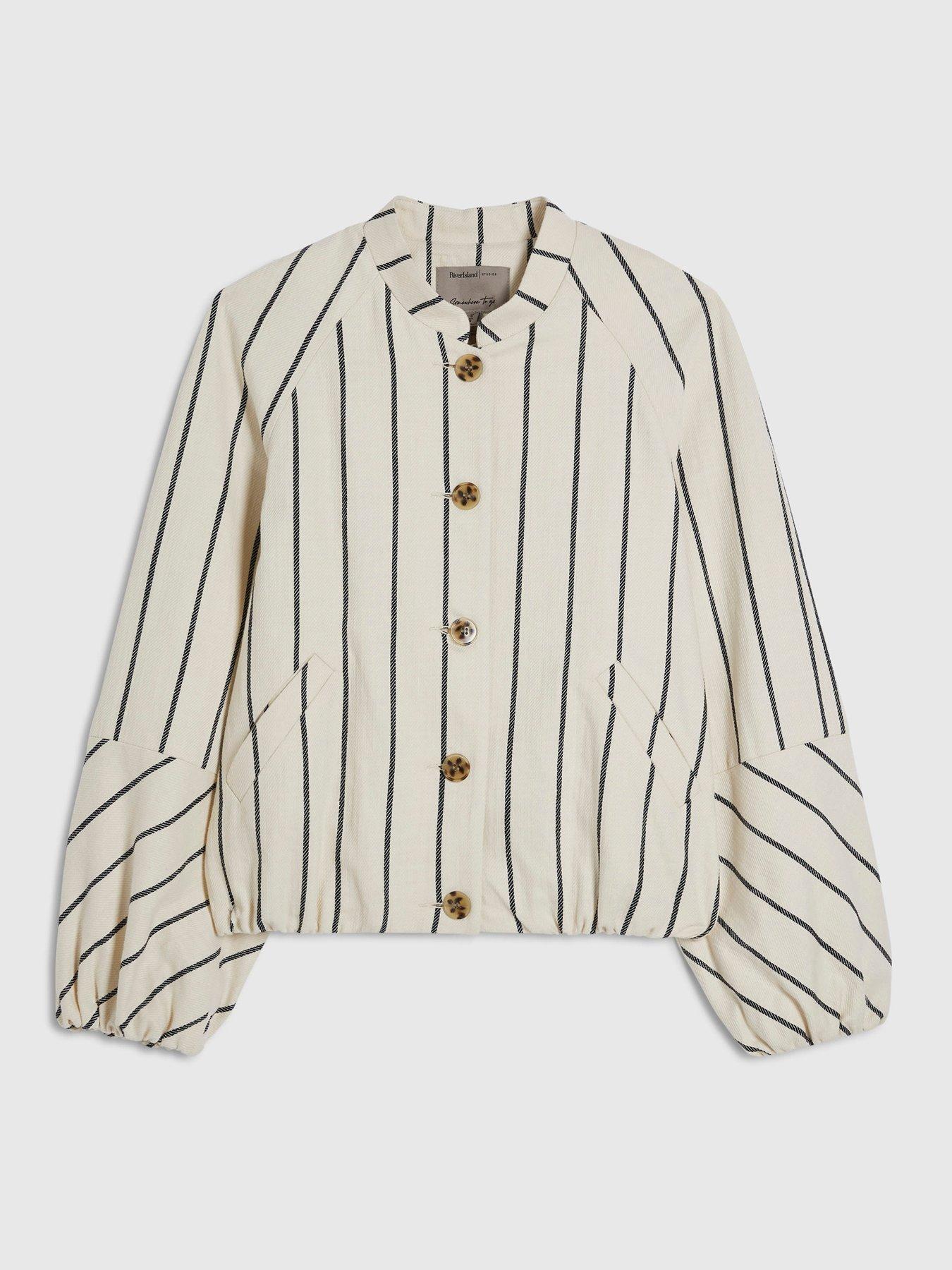 Image 5 of 6 of River Island Long Sleeve Stripe Cotton Bomber - Cream