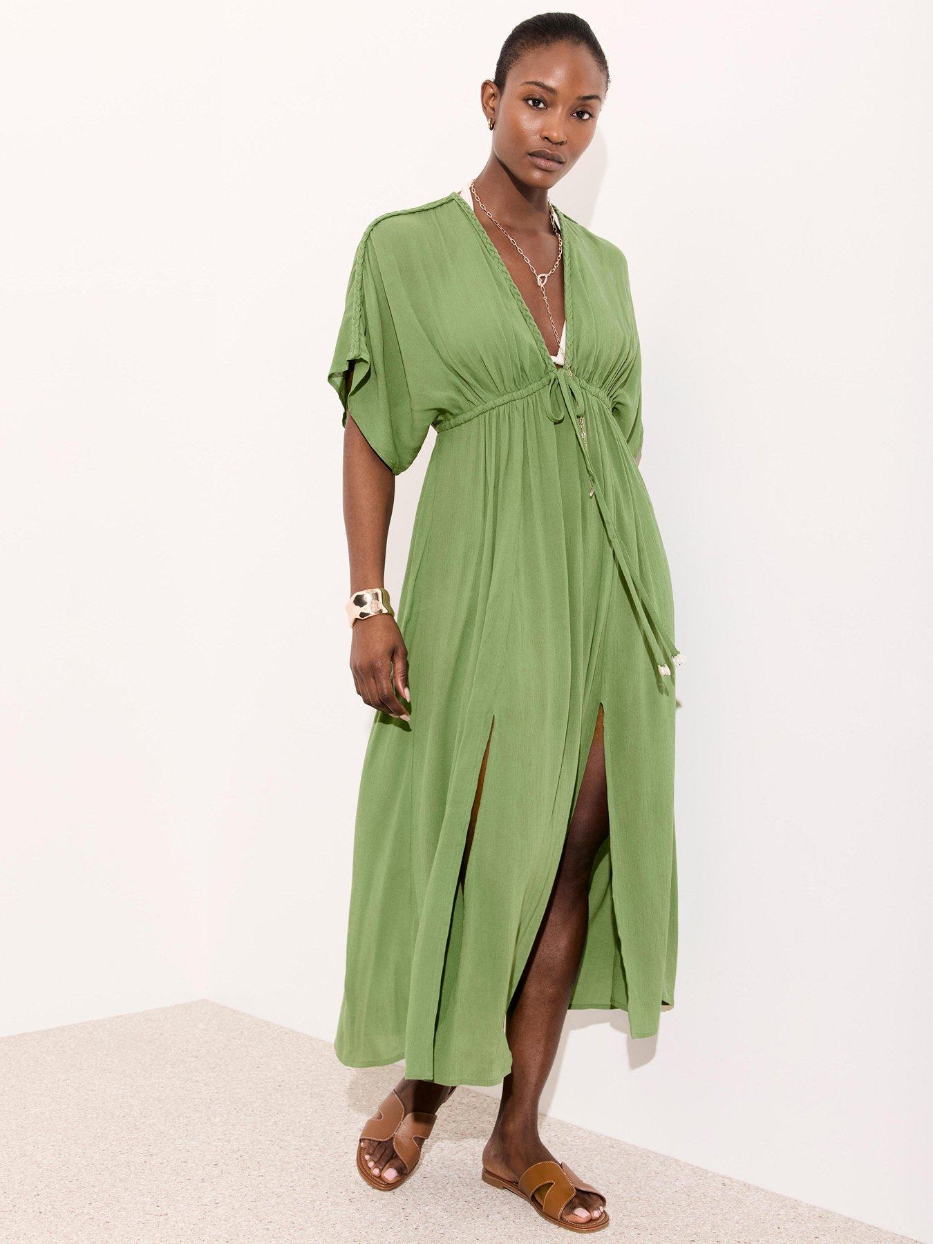 Image 3 of 6 of Mint Velvet Cotton Kaftan Dress - Green