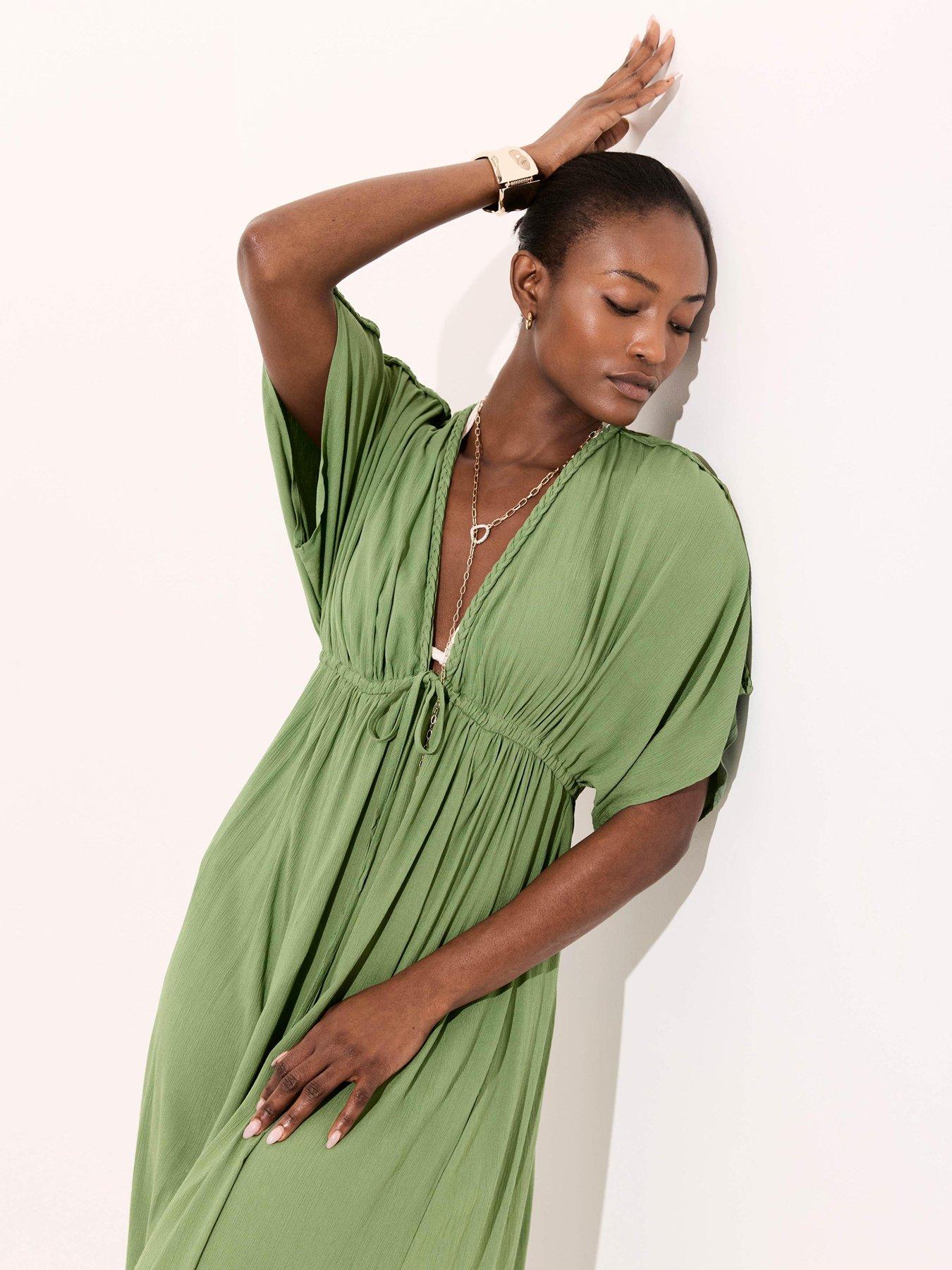 Image 4 of 6 of Mint Velvet Cotton Kaftan Dress - Green