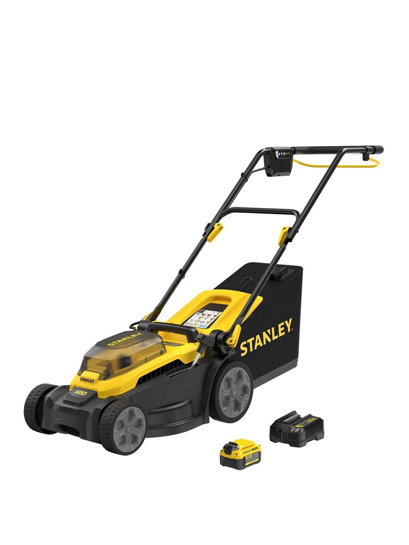 Stanley FatMax STANLEY FATMAX SCMWP3401M1-GB 18V V20 34cm Walk-Behind Cordless Mower Kit - Brushless 4Ah Battery, Charger, 35L Collection Bag