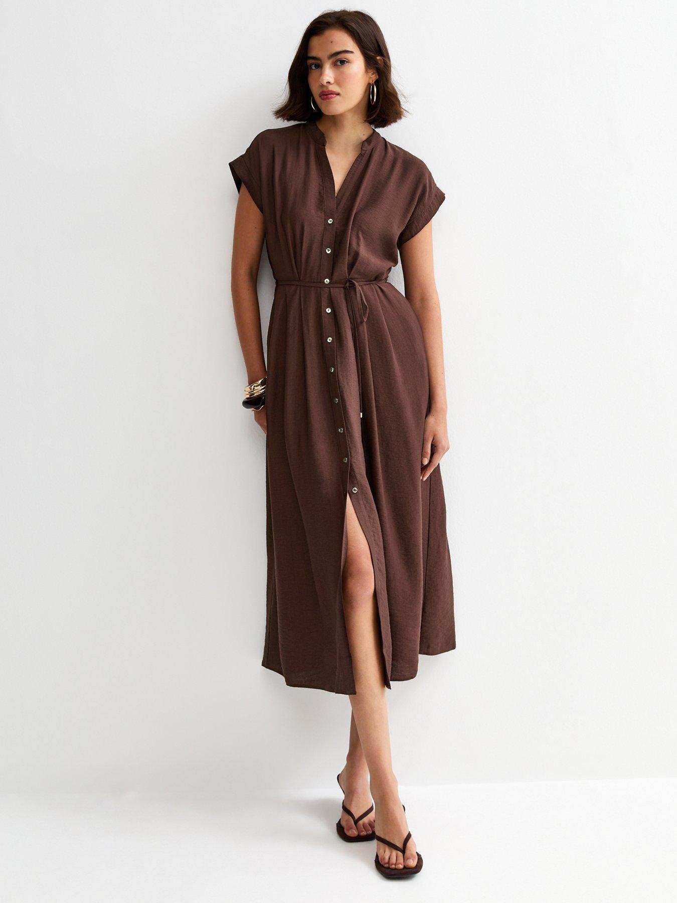 New Look Dark Brown Toggle Shirt Midi Dress
