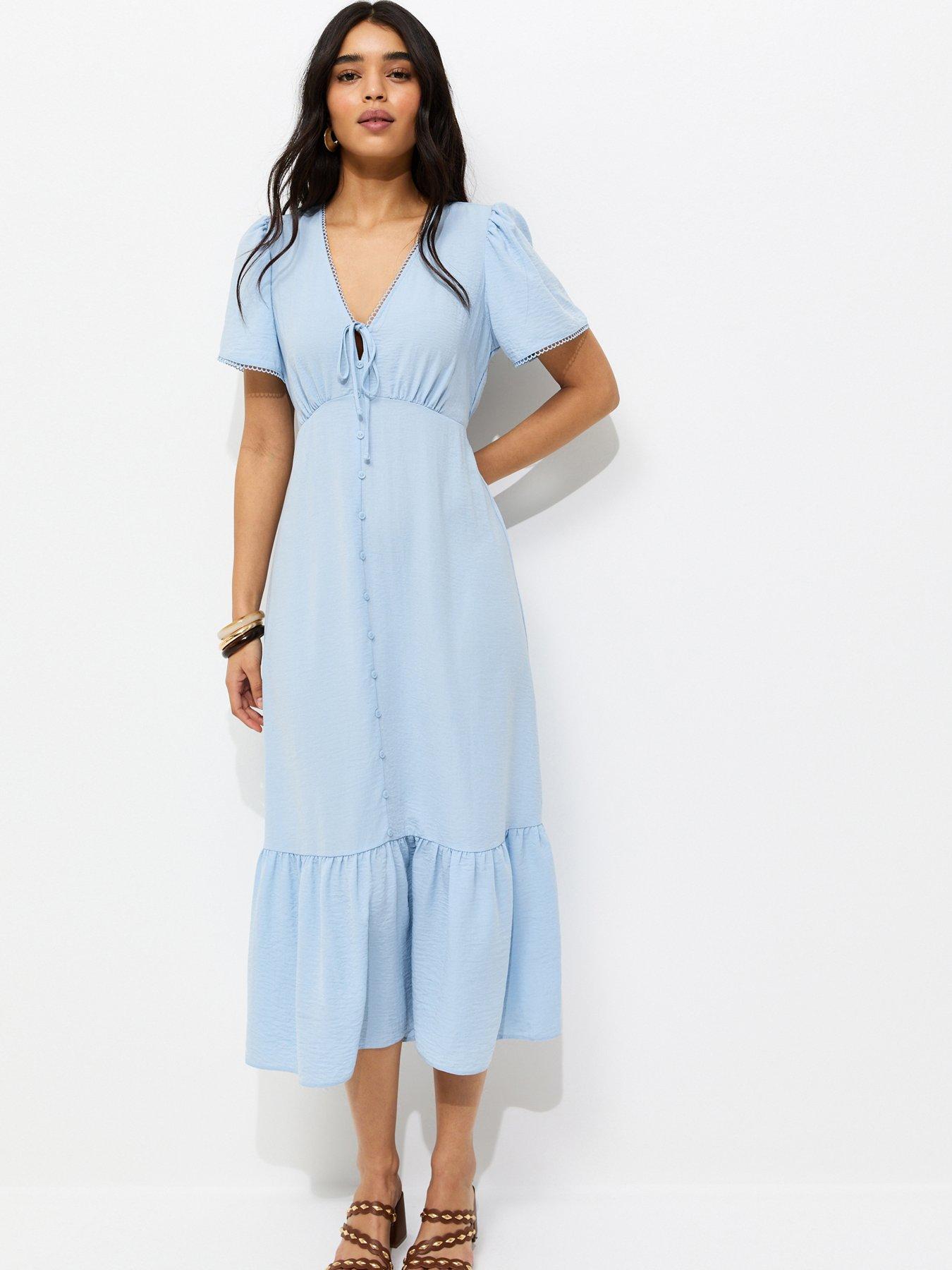New Look Button Through Tea Midi Dress - Light Blue