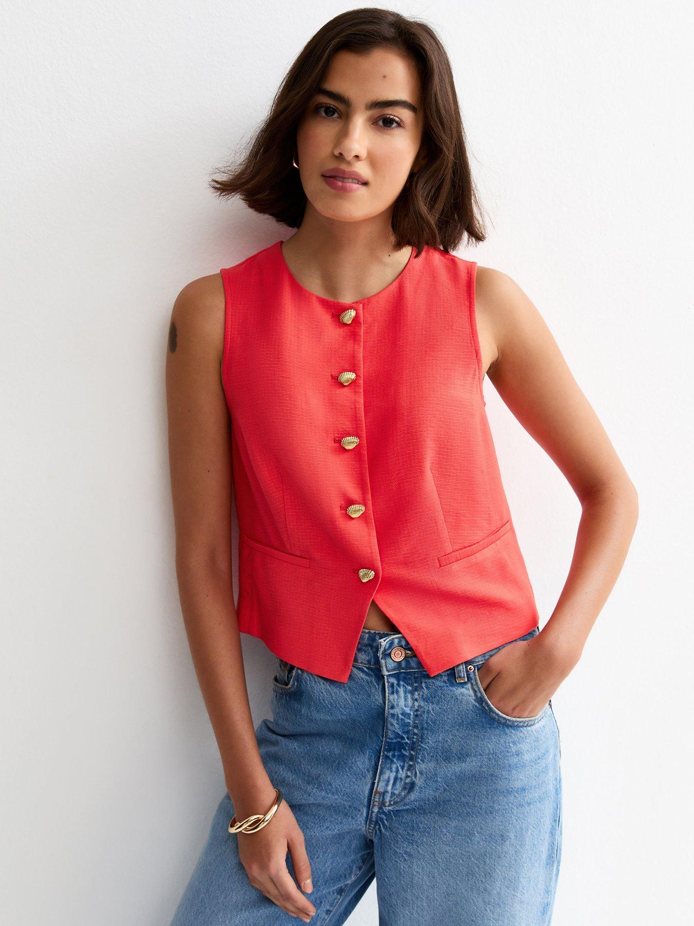 New Look Shell Button Waistcoat - Dark Pink