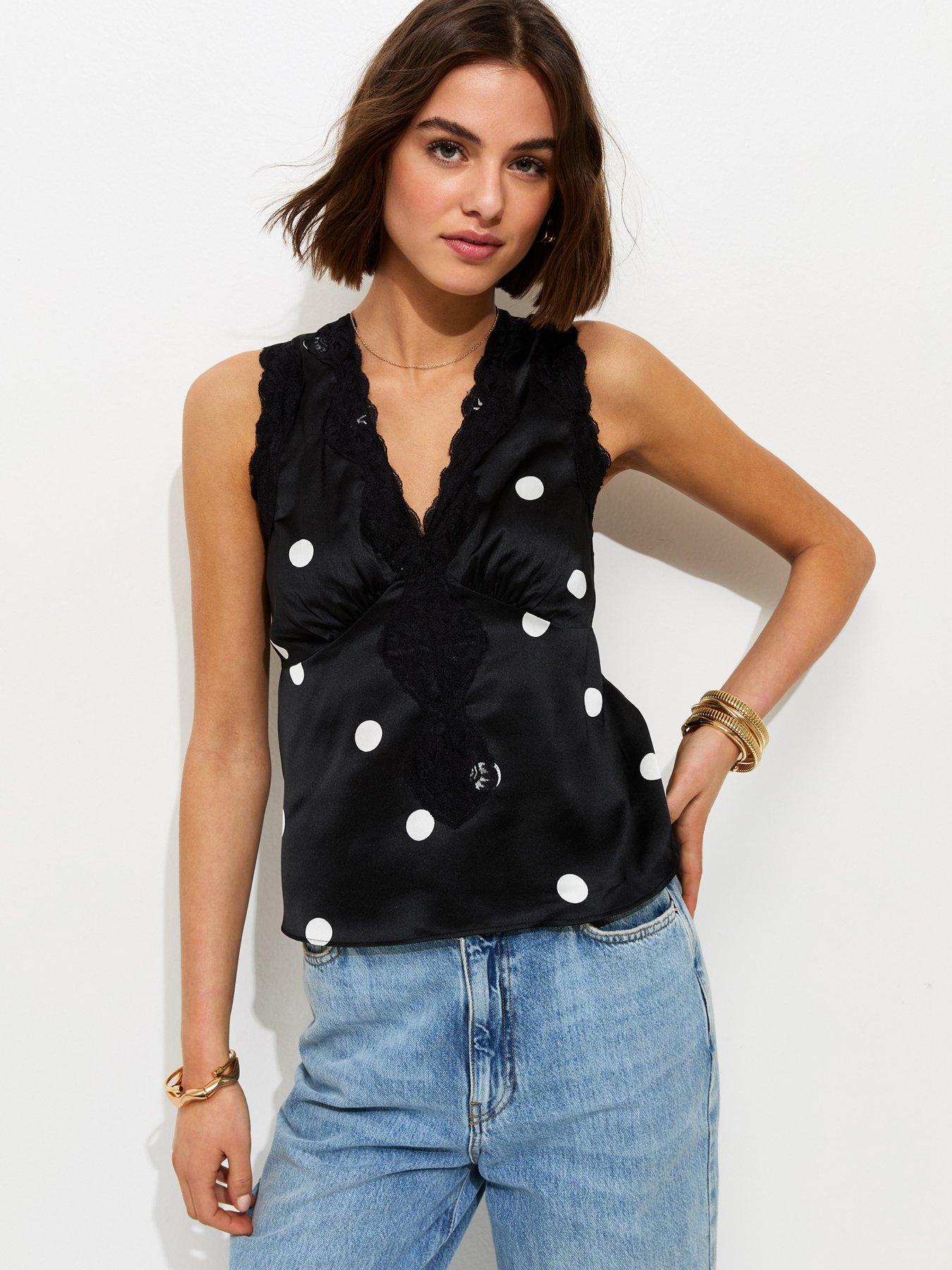 New Look Black Satin Polka Dot Sleeveless Top