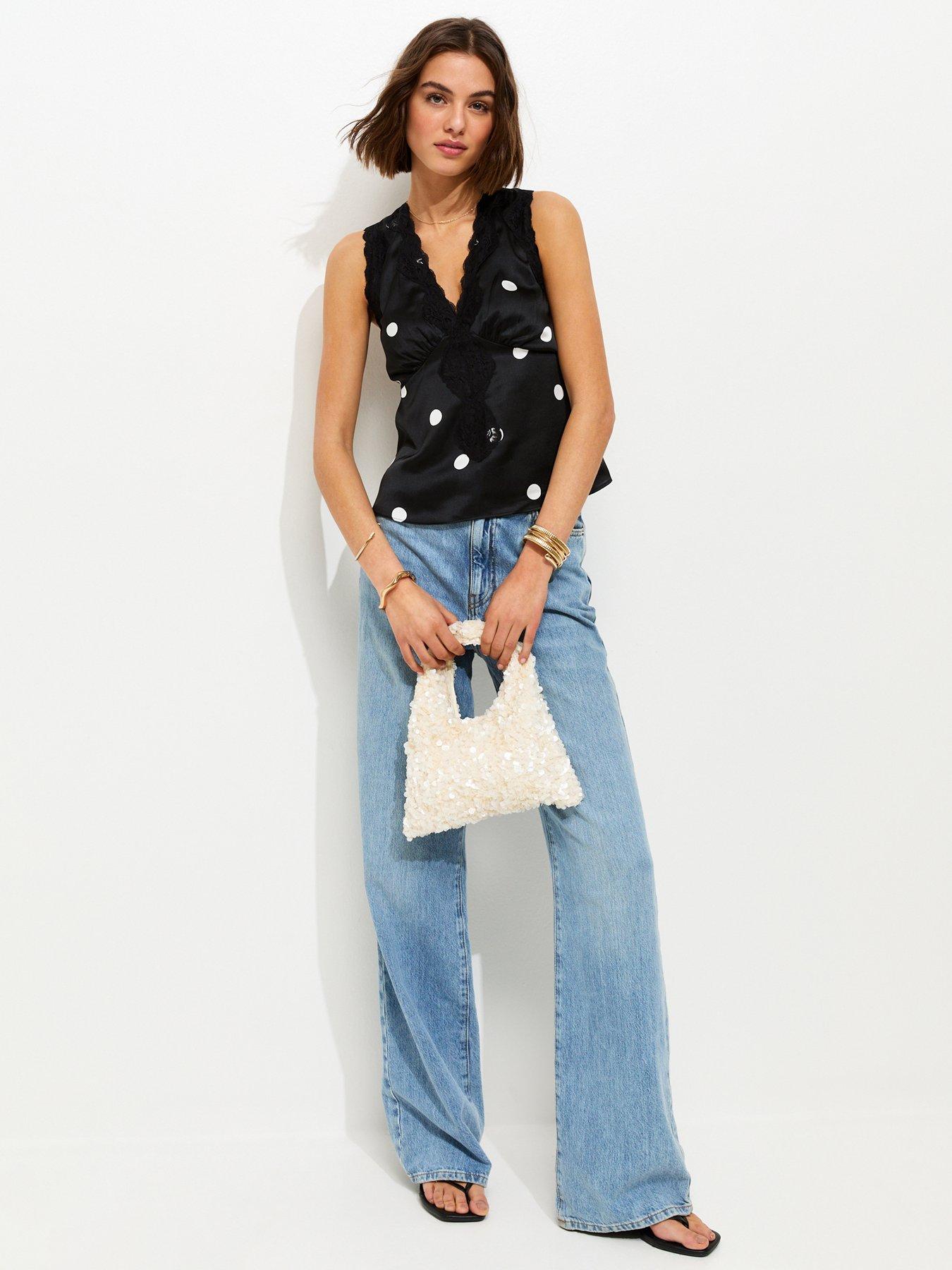 Image 3 of 5 of New Look Satin Polka Dot Sleeveless Top - Black