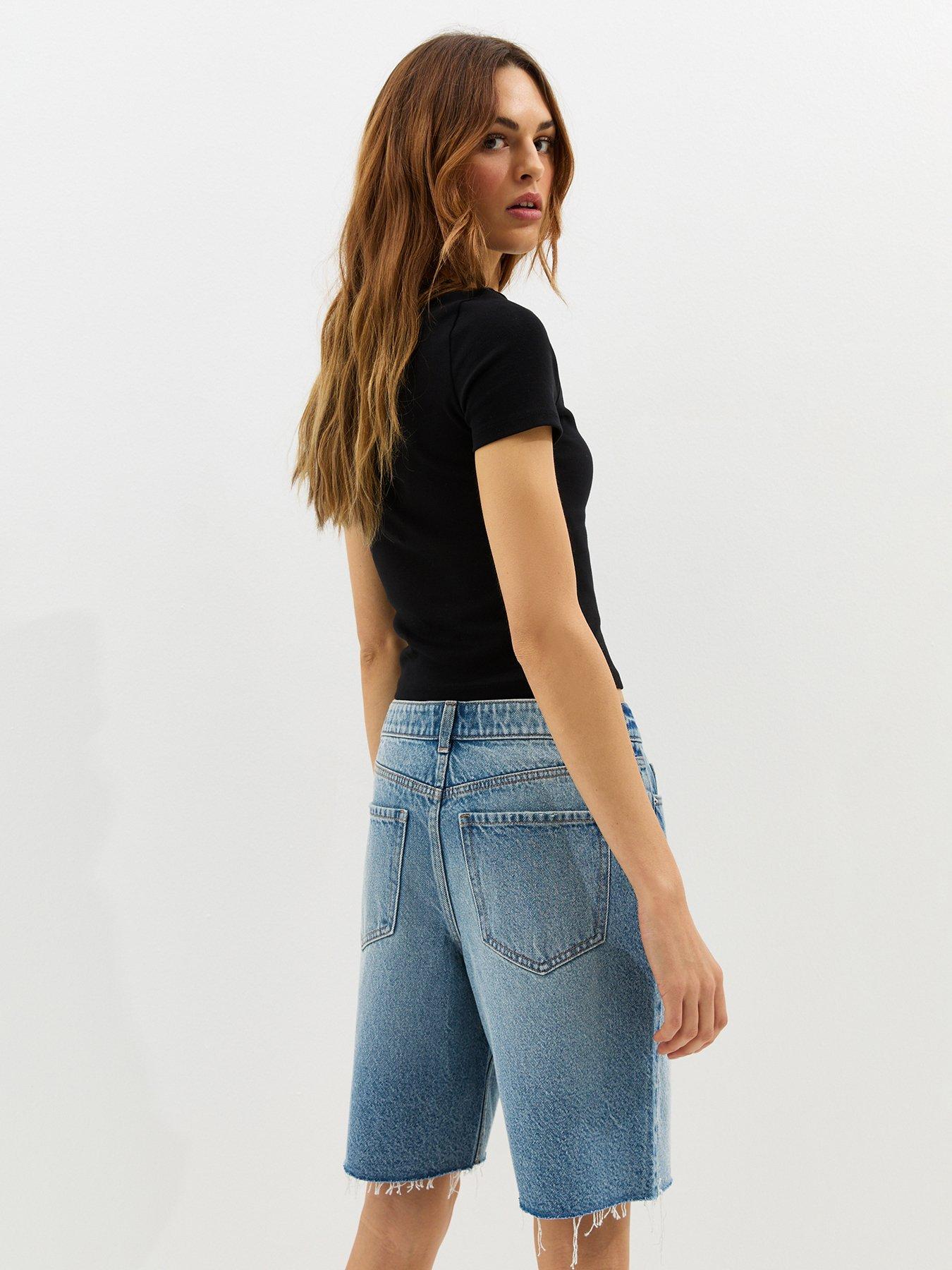 Image 2 of 6 of New Look Denim Cut Off Bermuda Shorts - Light Blue