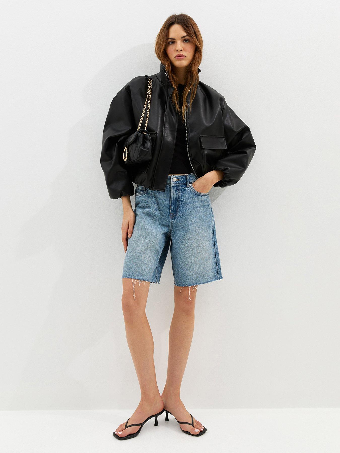 Image 4 of 6 of New Look Denim Cut Off Bermuda Shorts - Light Blue