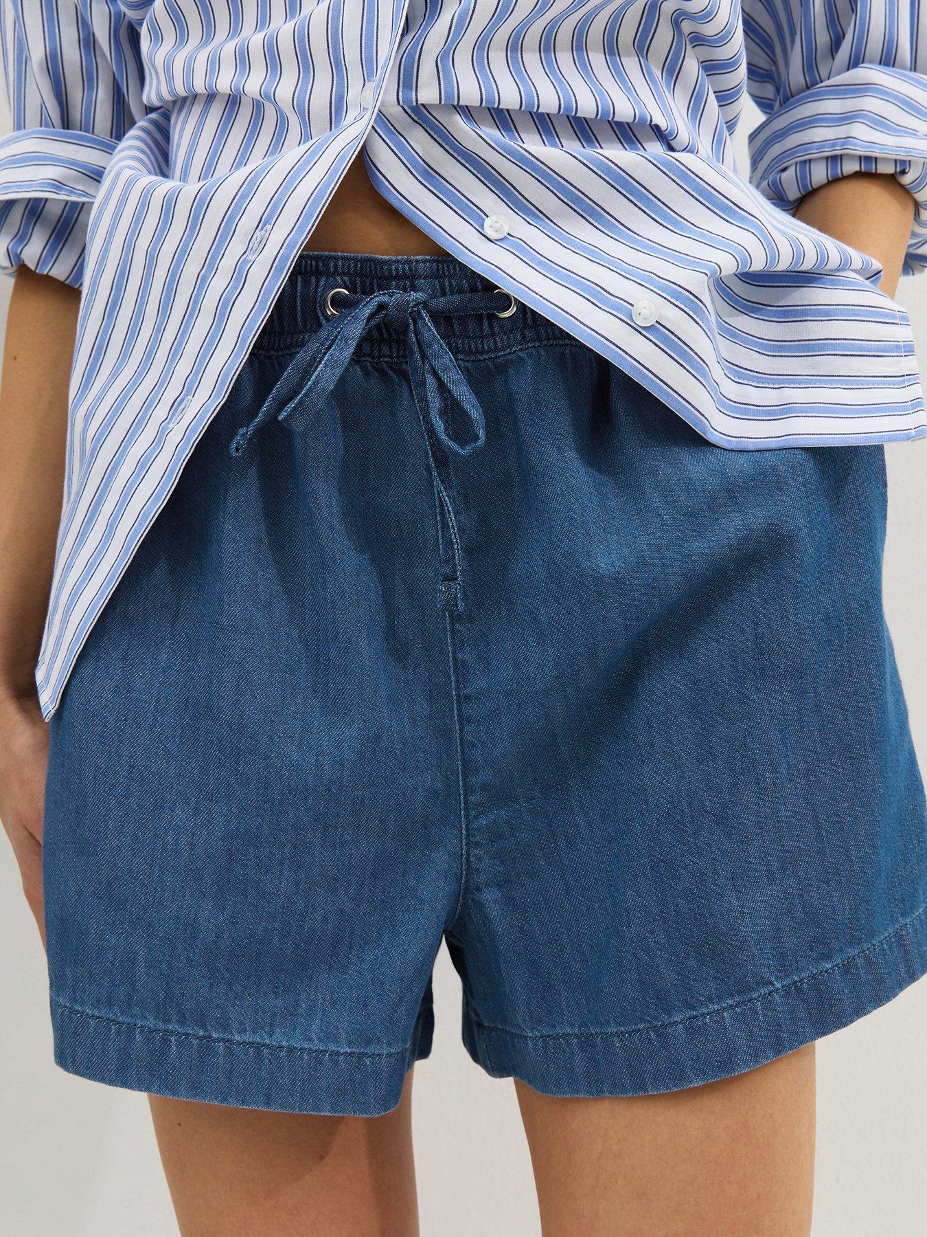 Image 5 of 5 of New Look Pull On Drawstring Denim Shorts - Blue
