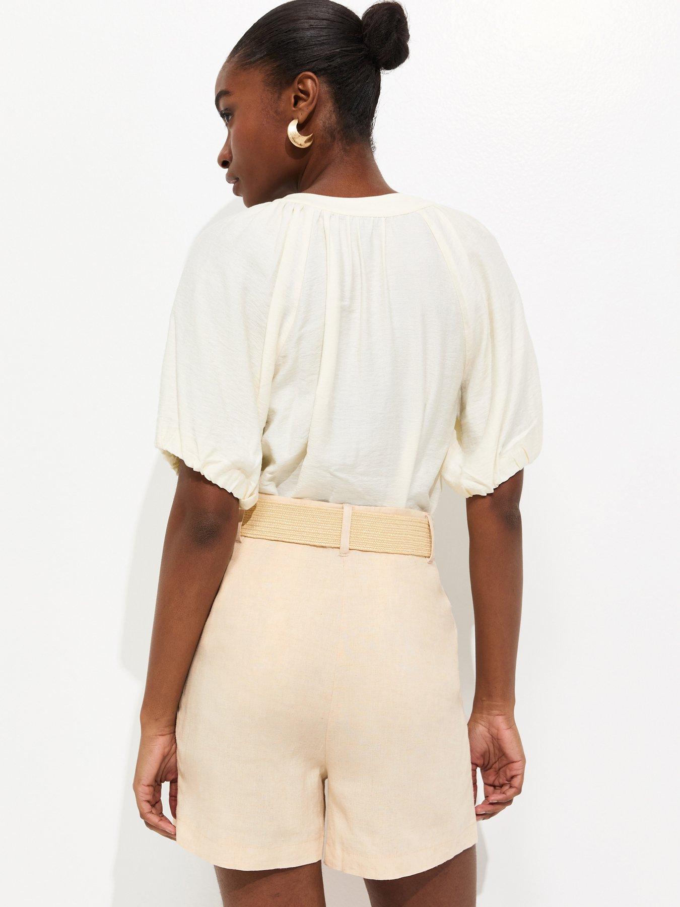 Image 2 of 5 of New Look Stone Linen Blend Belted Shorts