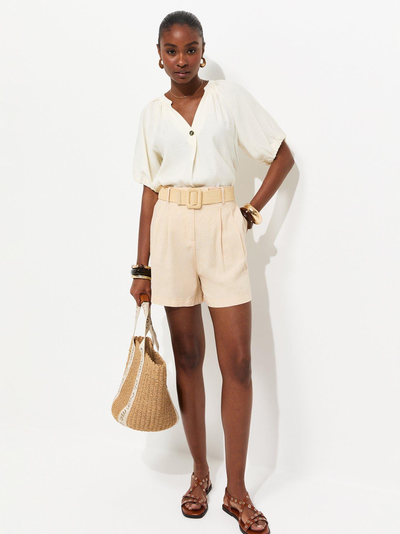 Image 3 of 5 of New Look Stone Linen Blend Belted Shorts