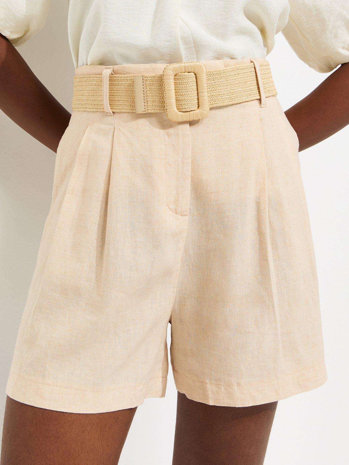 Image 4 of 5 of New Look Stone Linen Blend Belted Shorts