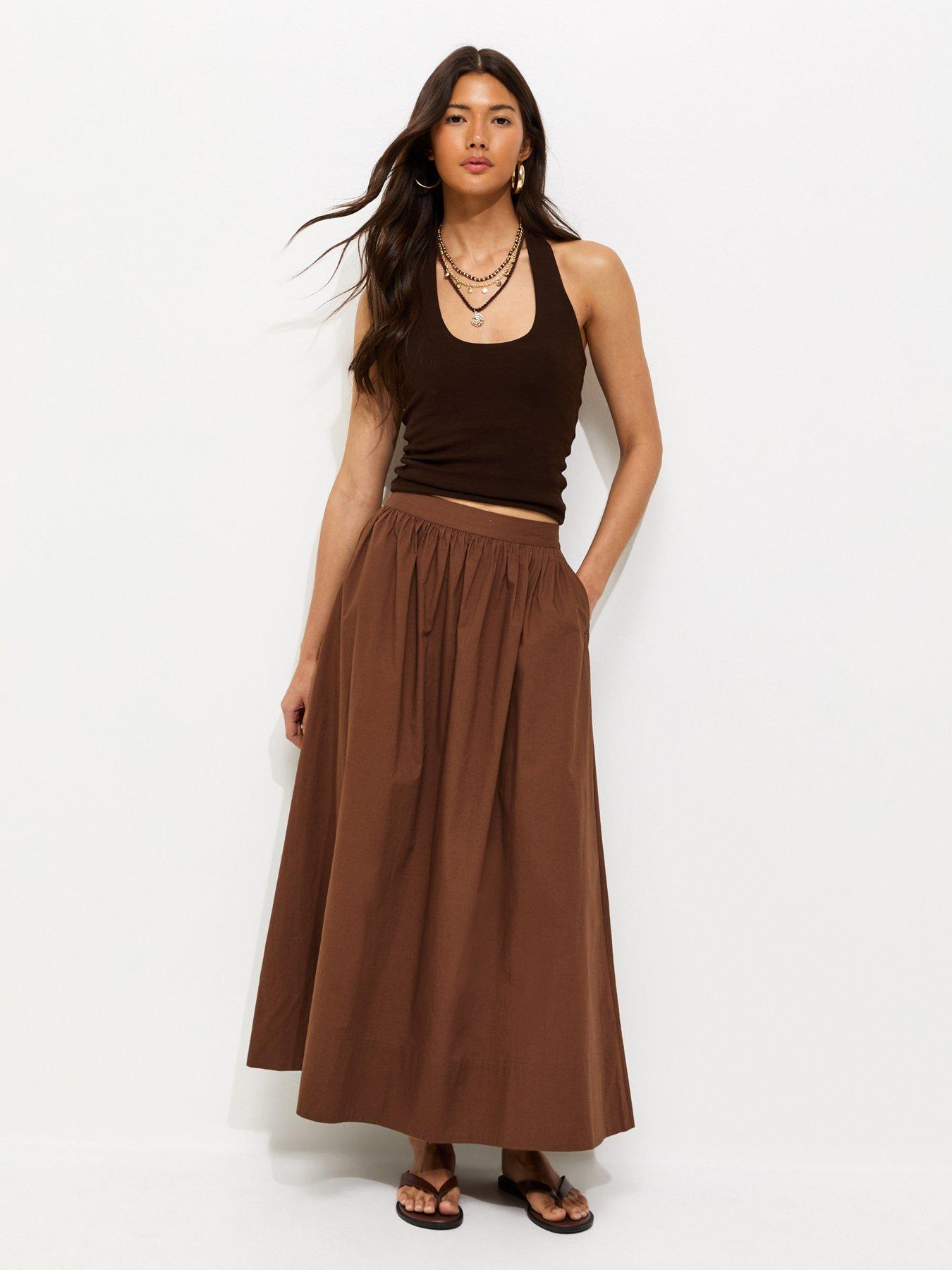Image 1 of 5 of New Look Poplin Circle Skirt - Brown