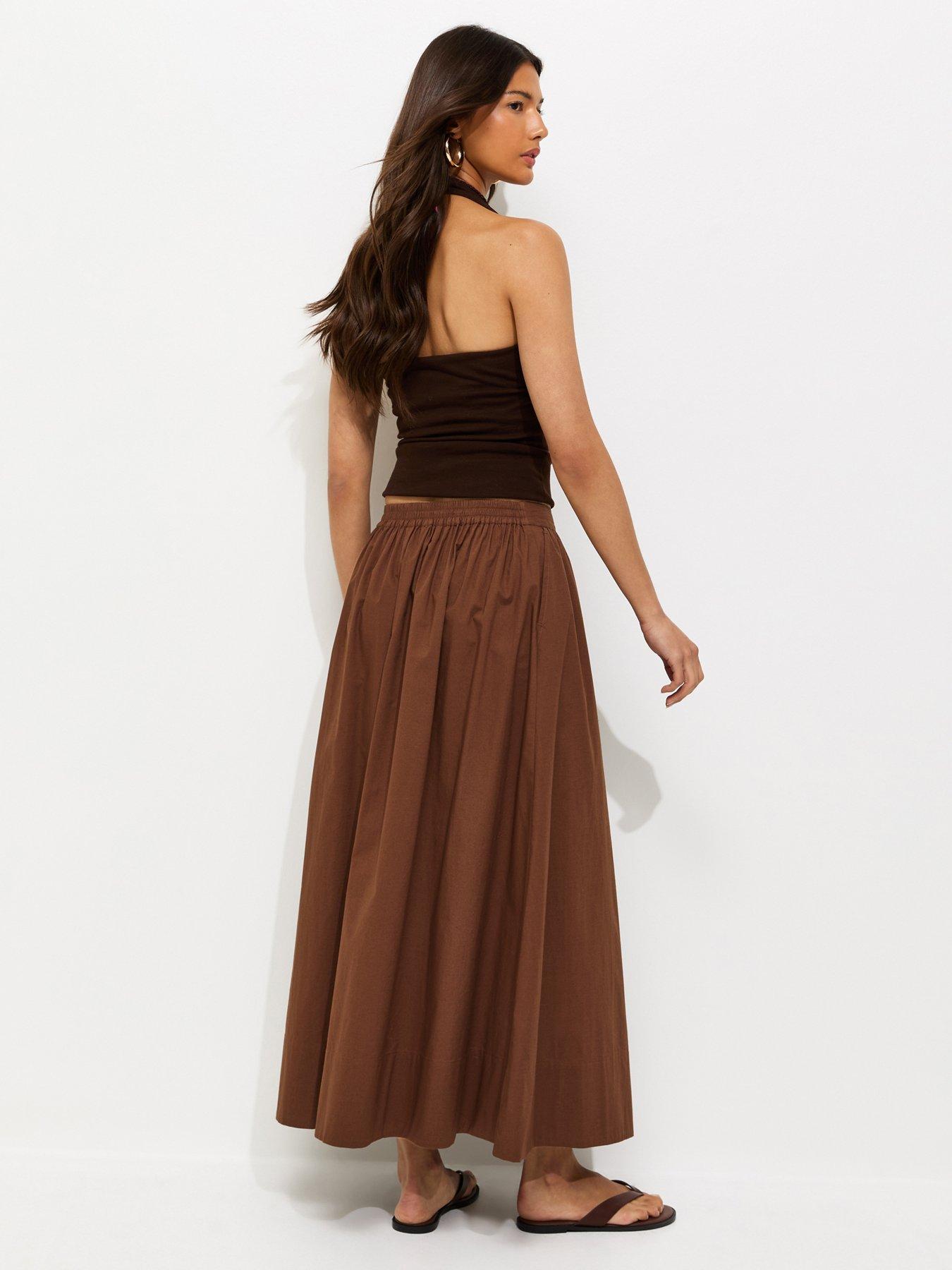 Image 2 of 5 of New Look Poplin Circle Skirt - Brown