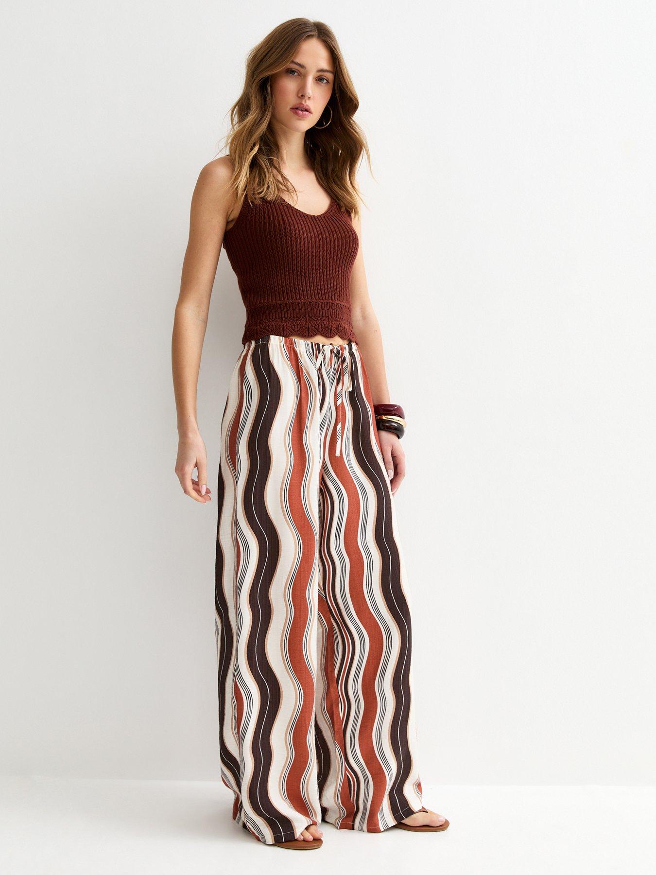 New Look Brown Wave Print Wide Leg Trousers