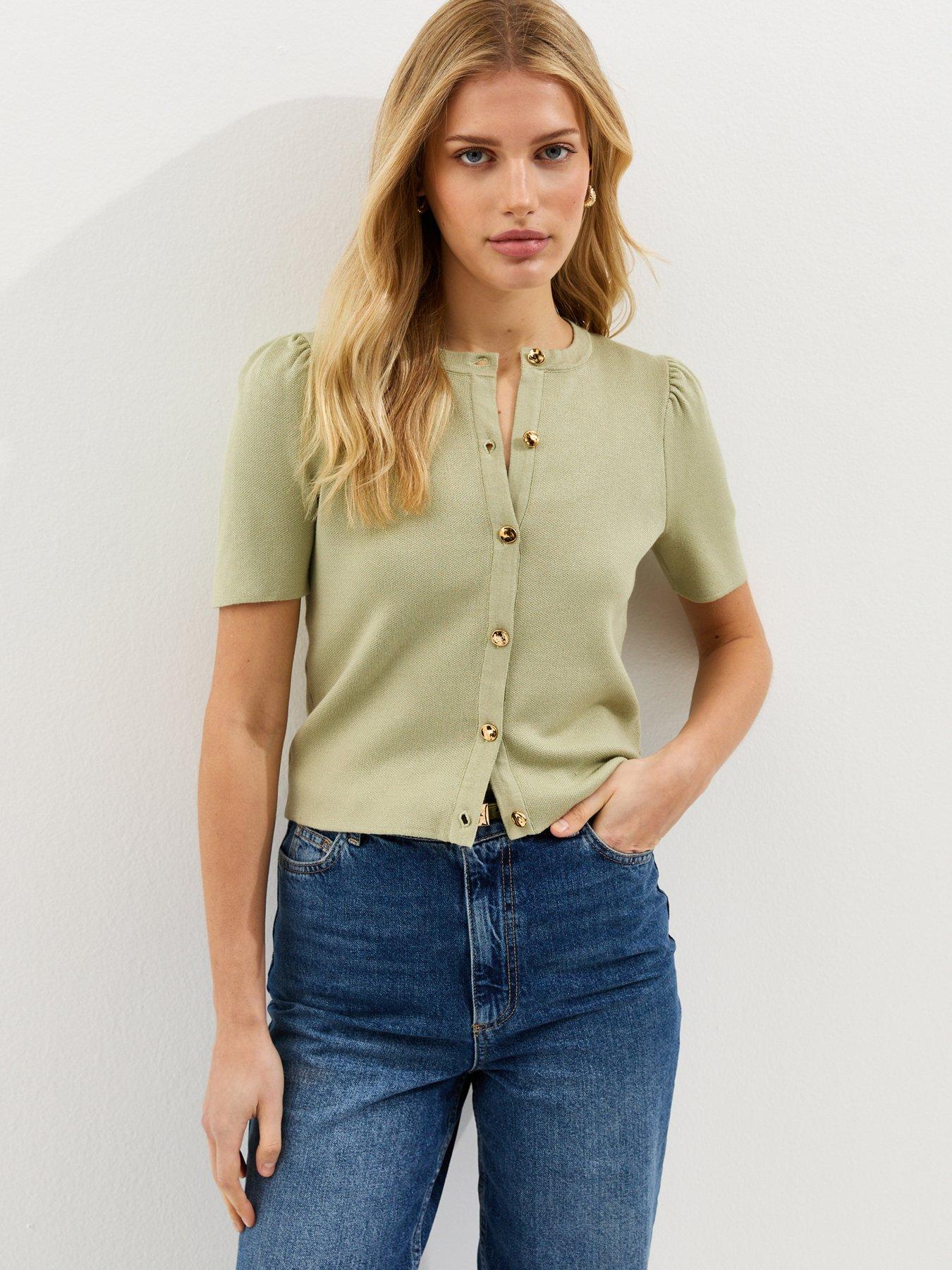 Image 1 of 5 of New Look Lightweight Short Sleeve Cardigan - Light Green