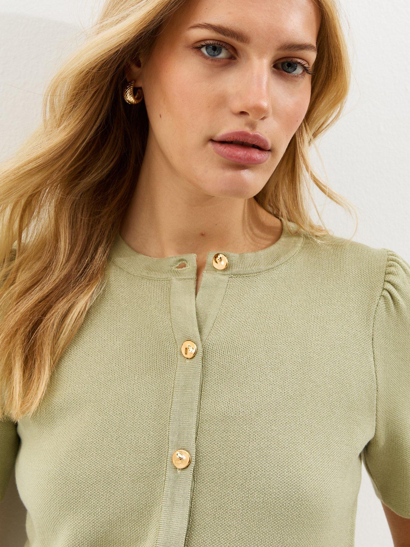 Image 4 of 5 of New Look Lightweight Short Sleeve Cardigan - Light Green