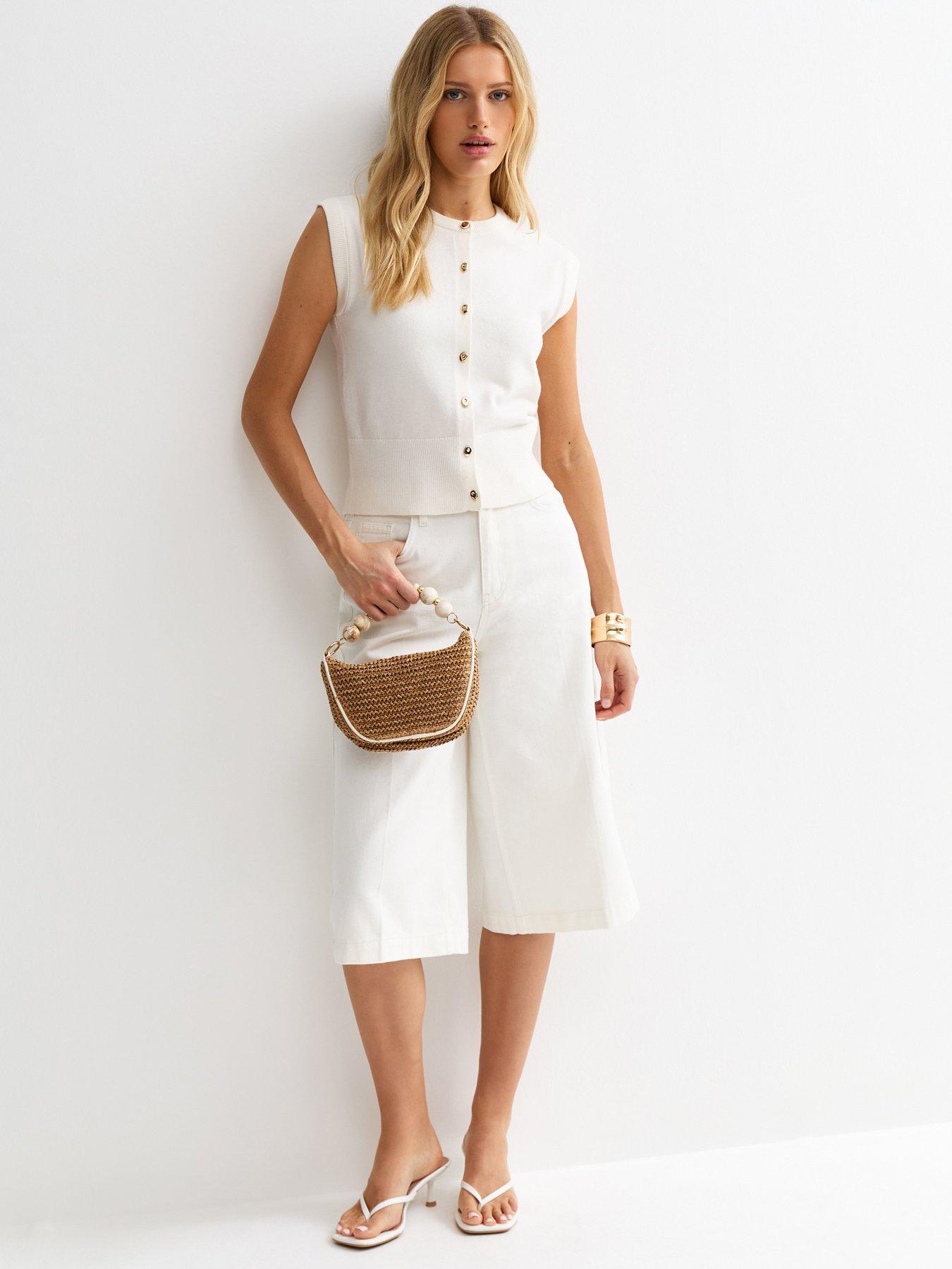 Image 3 of 5 of New Look Knit Abstract Button Waistcoat - Cream