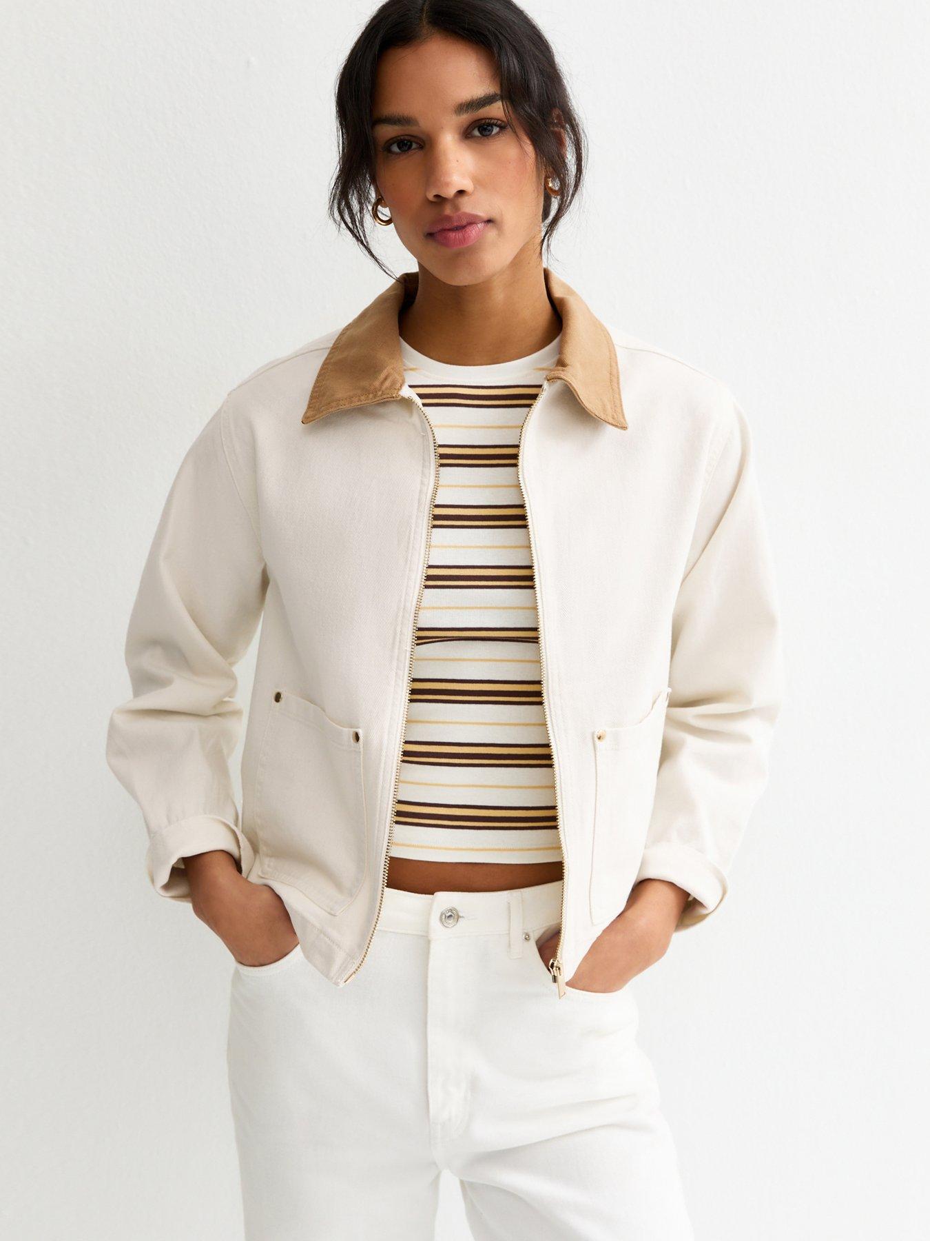 Image 1 of 5 of New Look Off Contrast Collar Barn Jacket - White