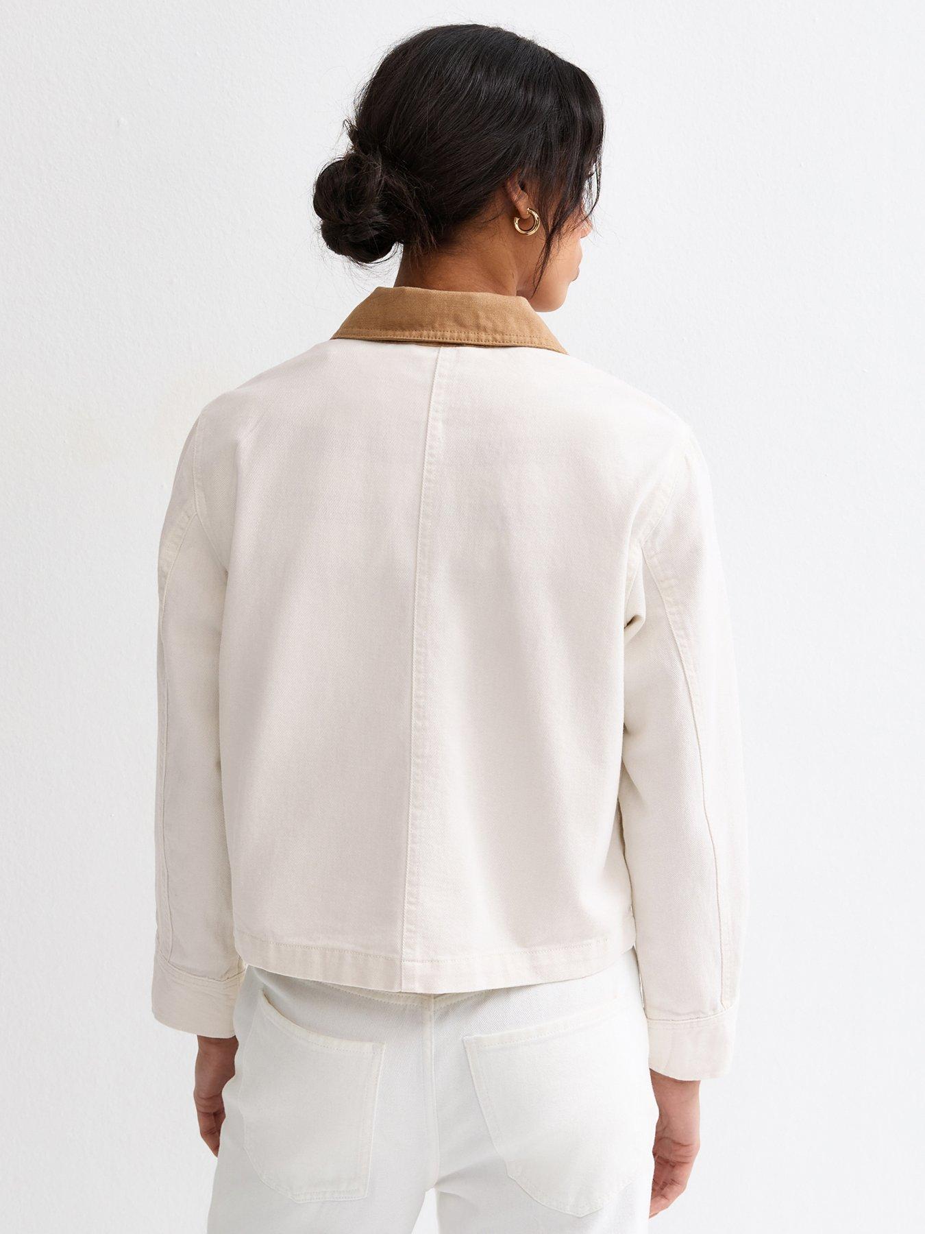 Image 2 of 5 of New Look Off Contrast Collar Barn Jacket - White
