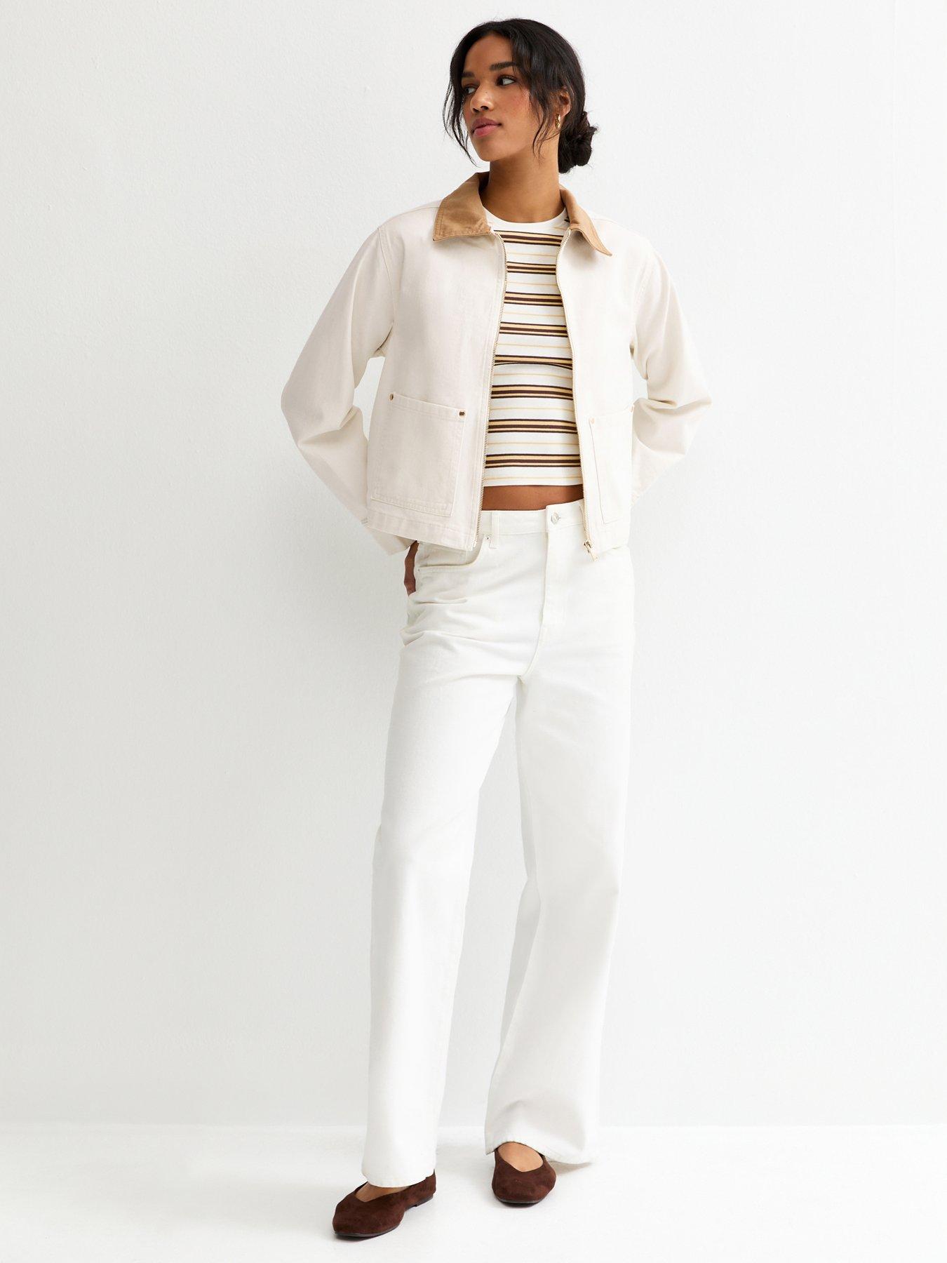 Image 3 of 5 of New Look Off Contrast Collar Barn Jacket - White