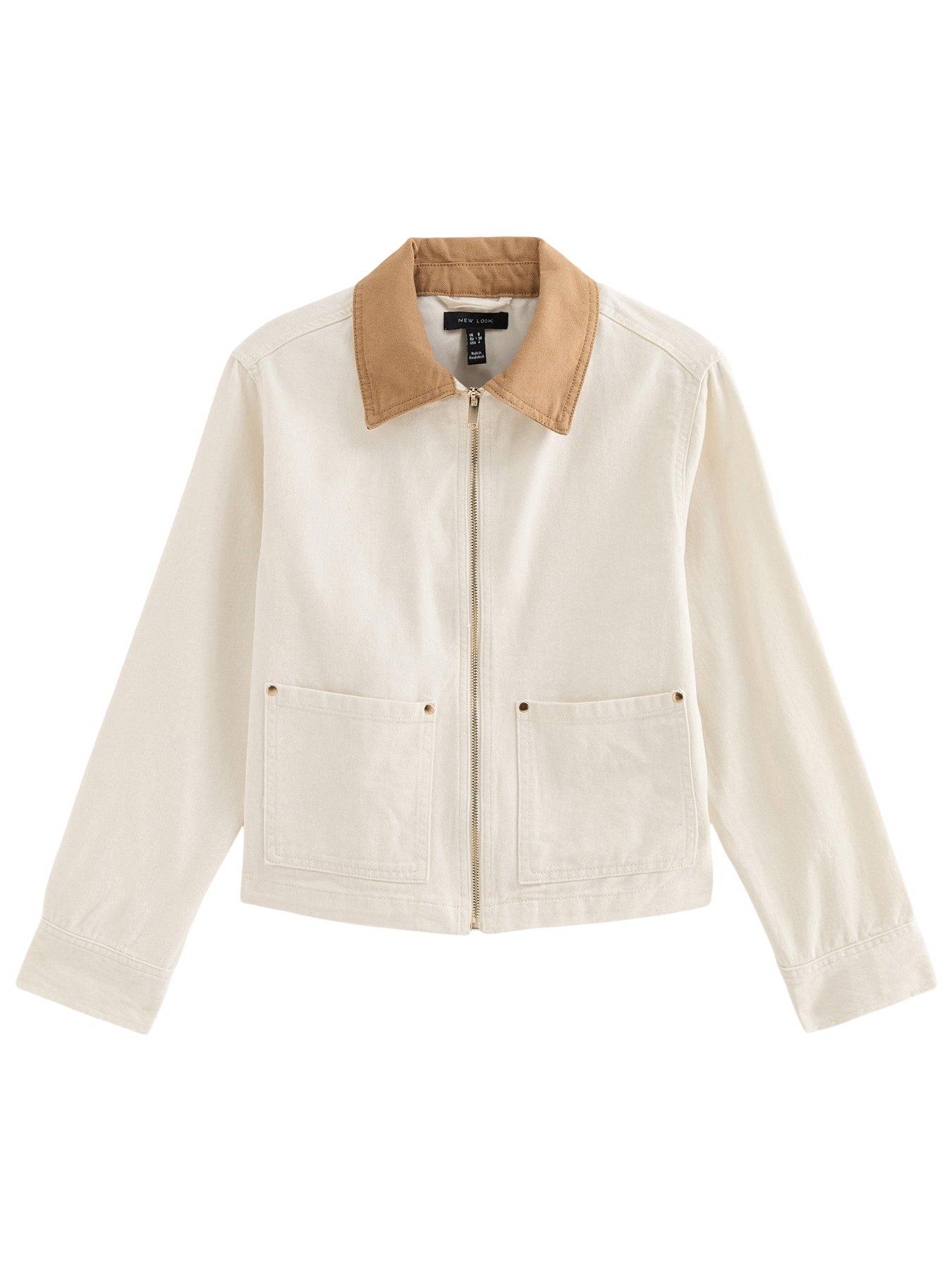 Image 5 of 5 of New Look Off Contrast Collar Barn Jacket - White