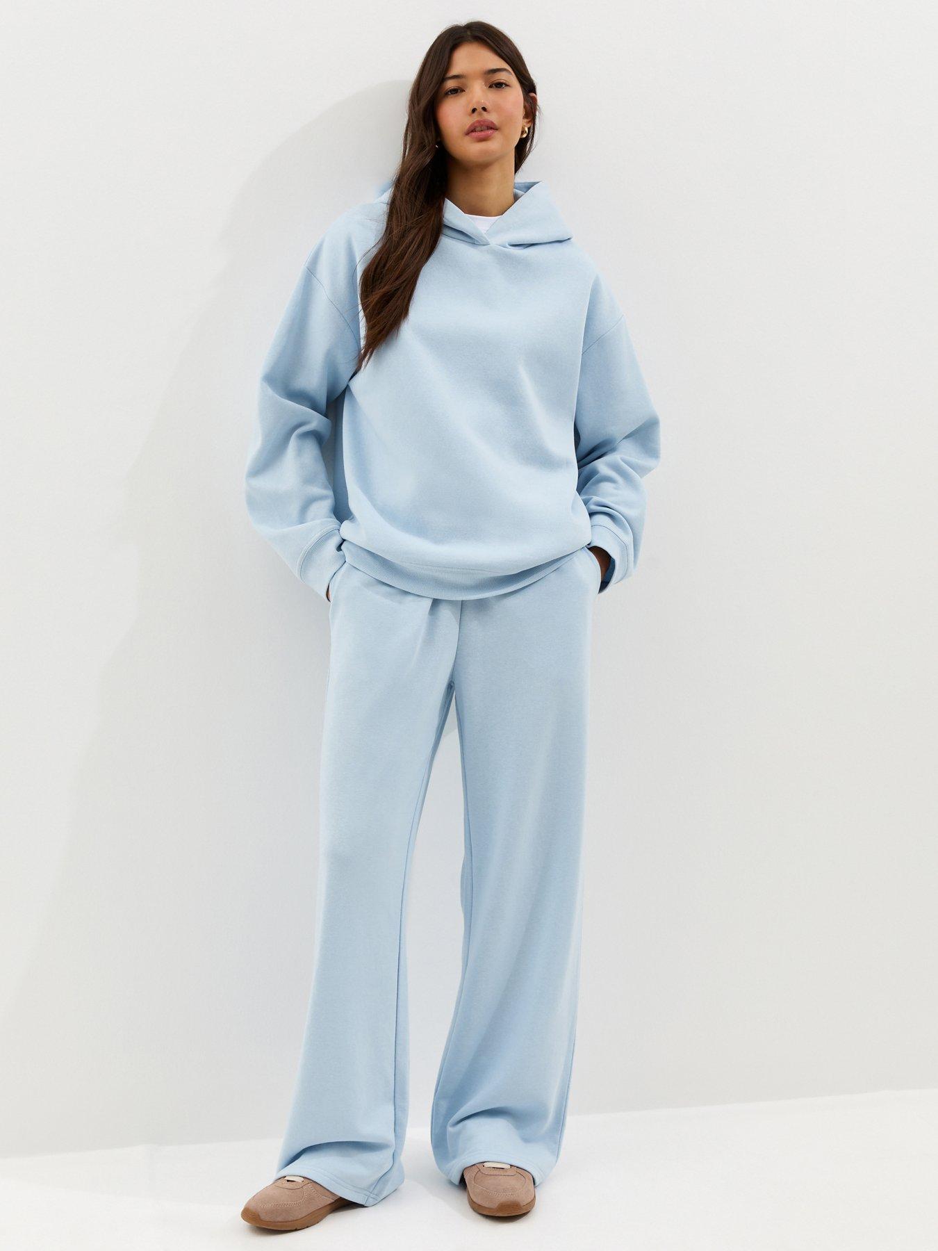 Image 1 of 5 of New Look Wide Leg Joggers - Light Blue