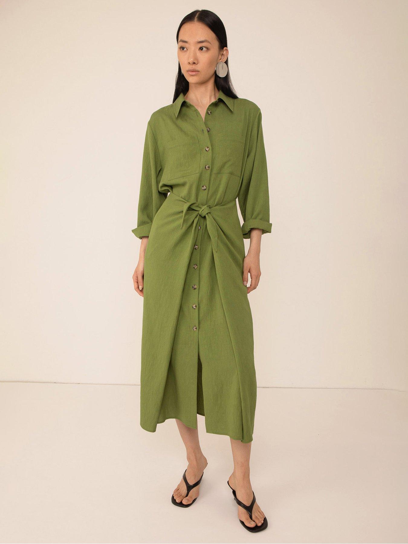 Vi.ve.re Lina Tie Front Shirt Dress - Green
