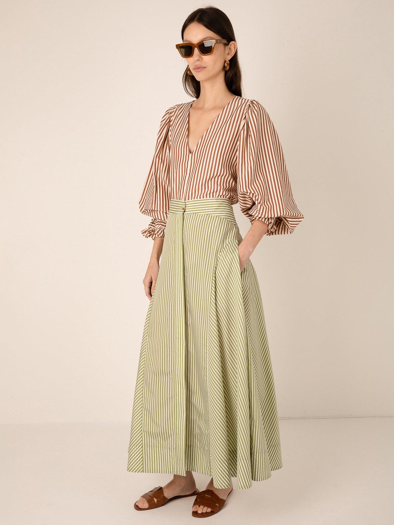 Vi.ve.re Fleur Stripe Skirt - Green
