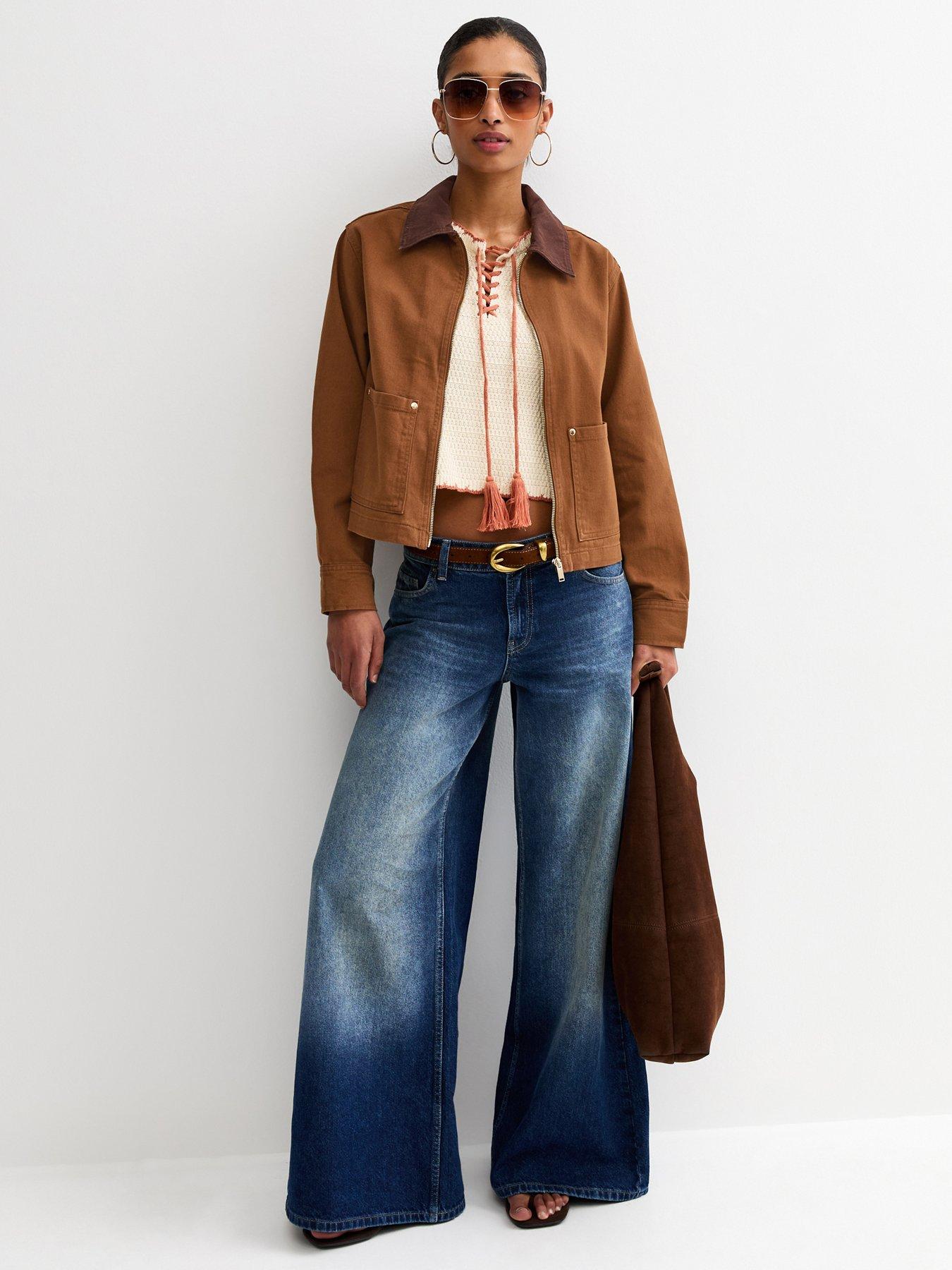 Image 3 of 5 of New Look Contrast Collar Barn Jacket - Dark Brown