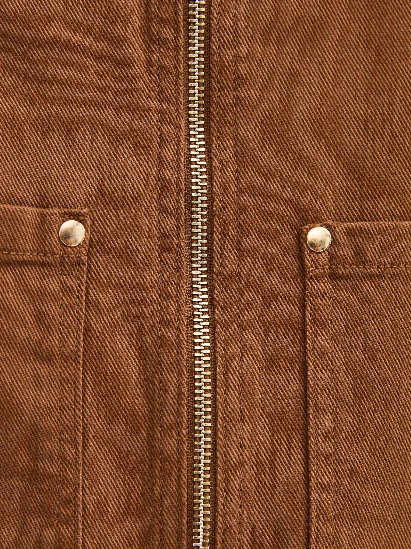 Image 5 of 5 of New Look Contrast Collar Barn Jacket - Dark Brown