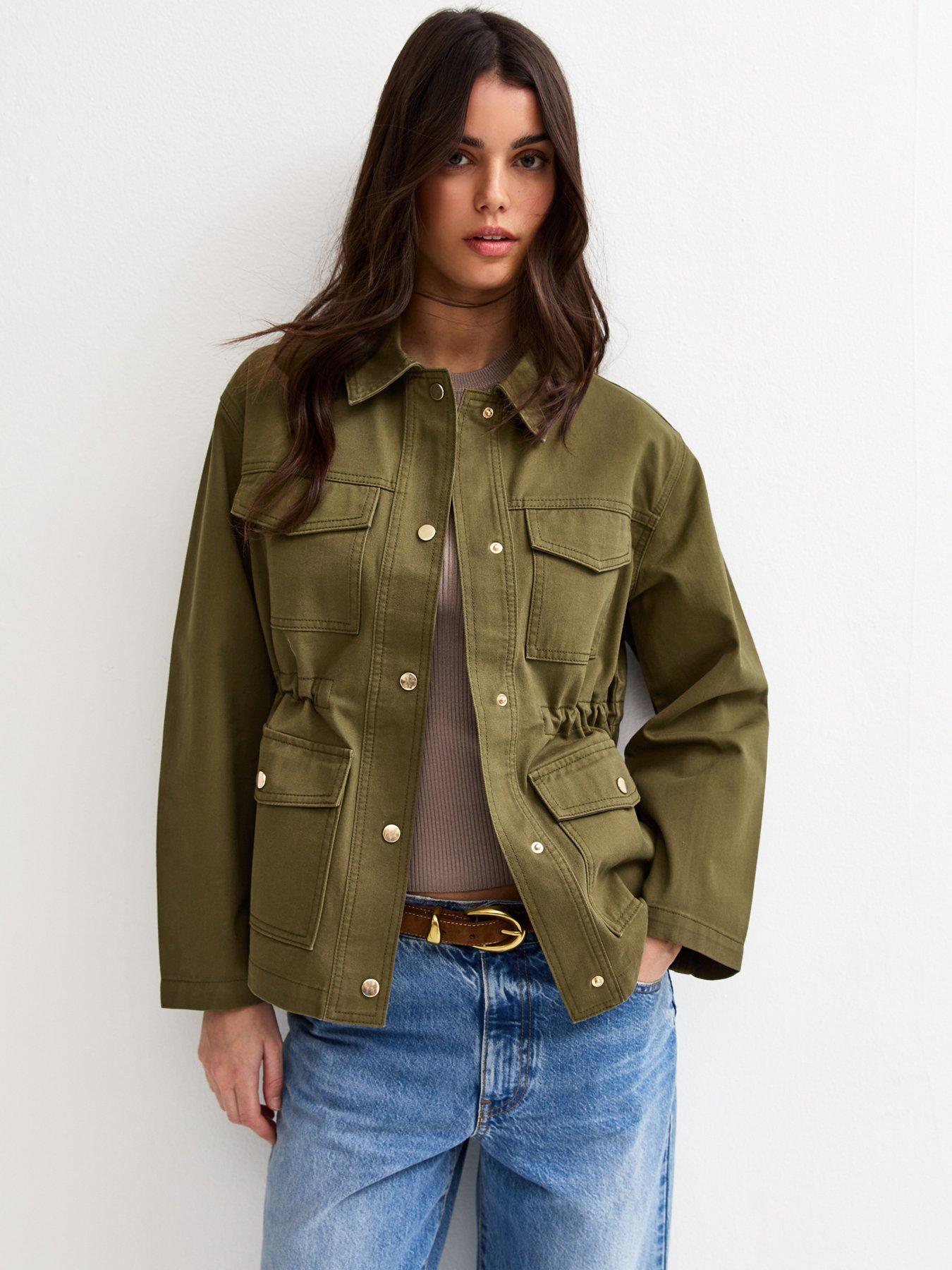 Image 1 of 6 of New Look Four Pocket Shacket - Khaki Green