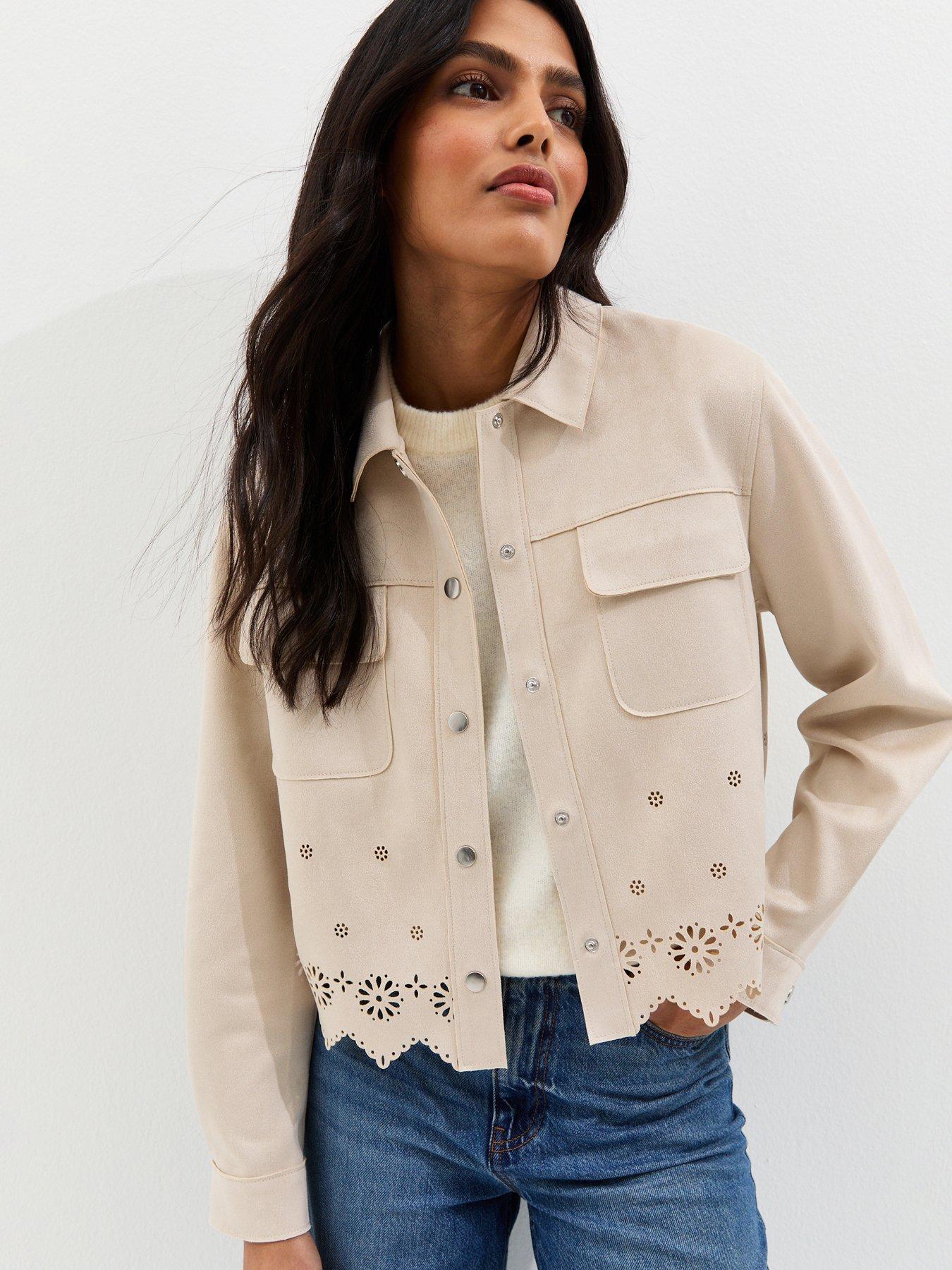 New Look Stone Cutwork Faux Suede Shacket