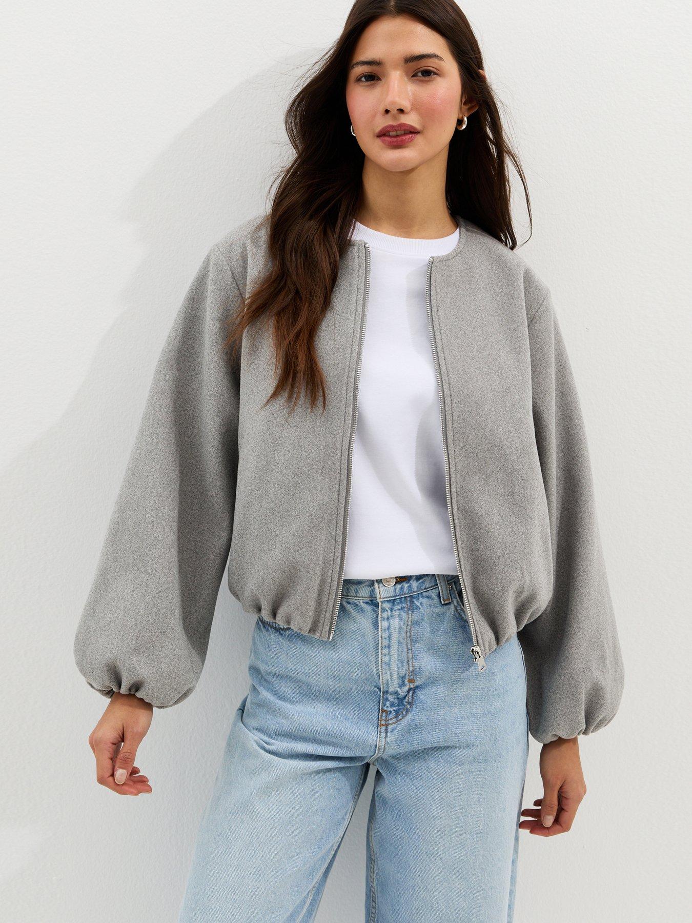 Image 1 of 5 of New Look Grey Collarless Zip Through Bomber Jacket