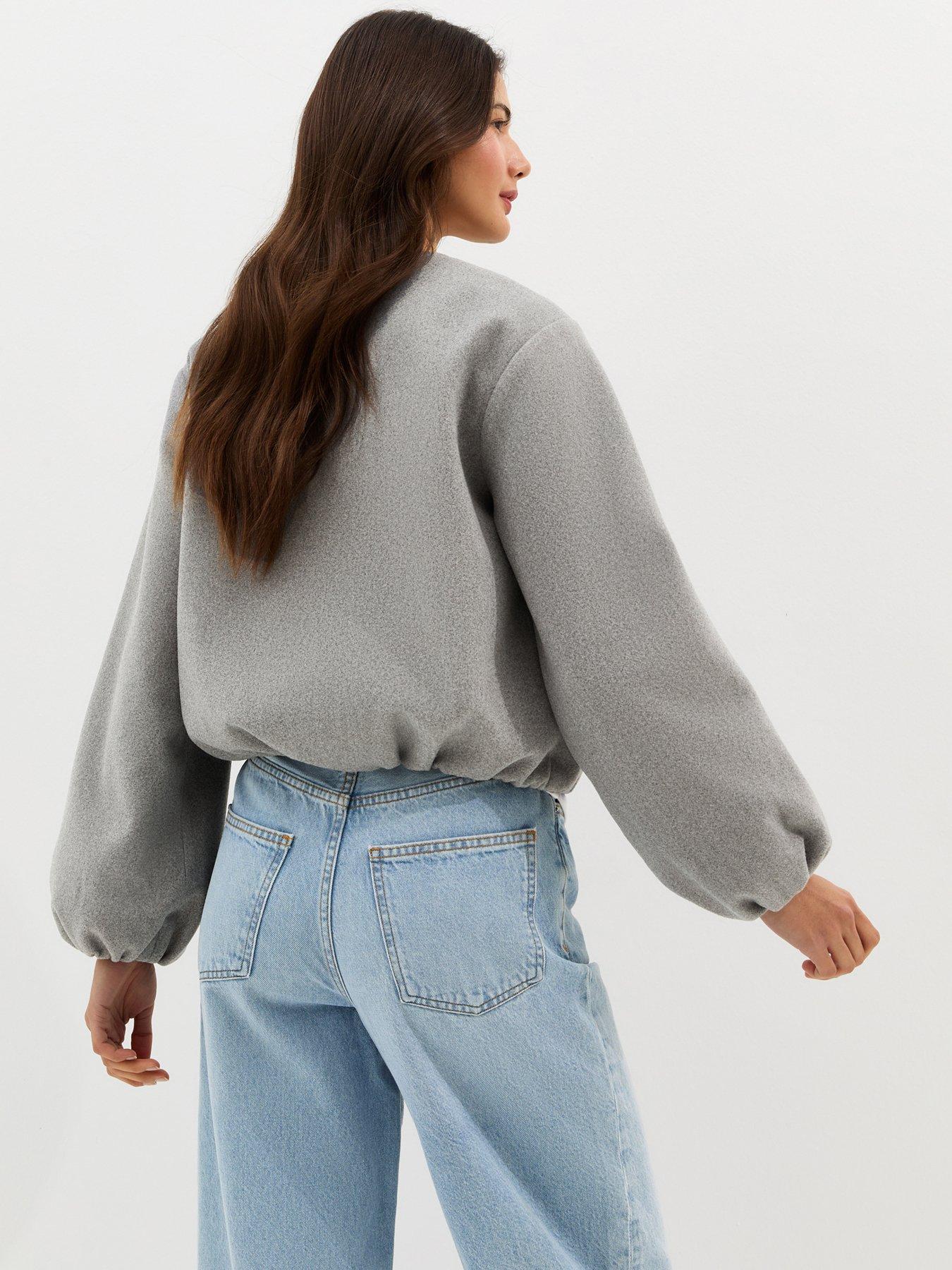 Image 2 of 5 of New Look Grey Collarless Zip Through Bomber Jacket