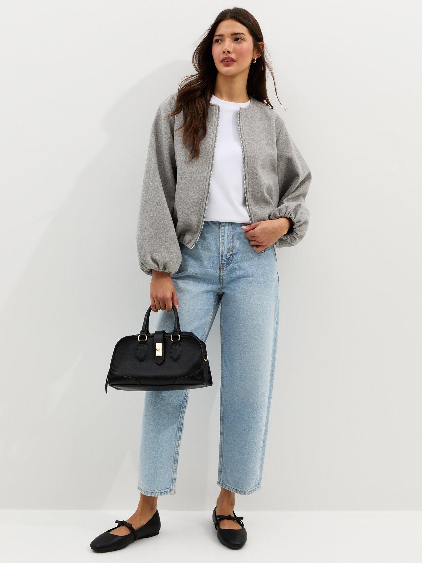 Image 3 of 5 of New Look Grey Collarless Zip Through Bomber Jacket