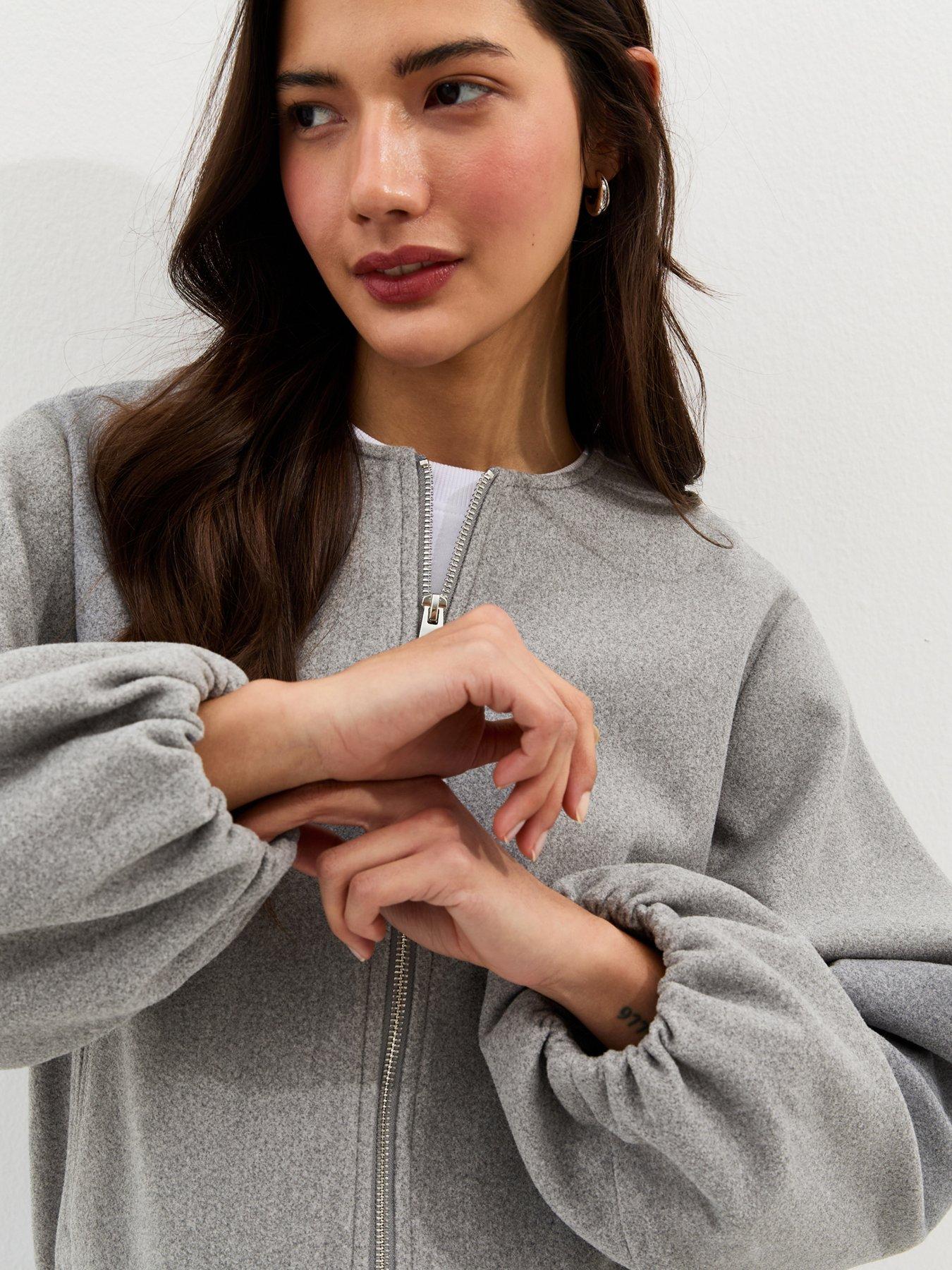 Image 4 of 5 of New Look Grey Collarless Zip Through Bomber Jacket