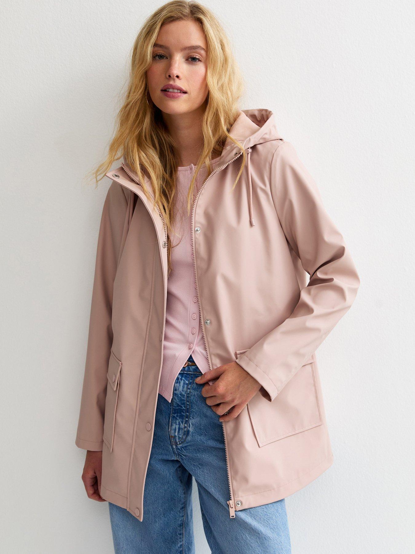 Image 1 of 5 of New Look Water Resistant Drawstring Hood Rain Anorak - Pale Pink