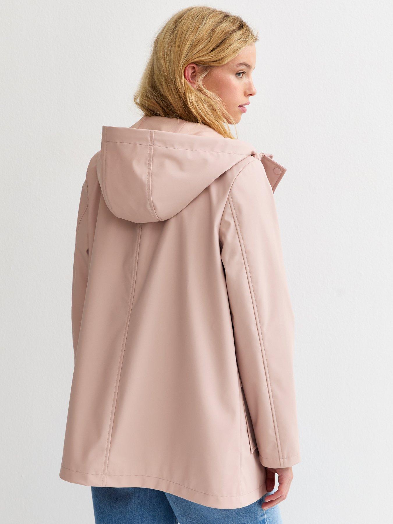 Image 2 of 5 of New Look Water Resistant Drawstring Hood Rain Anorak - Pale Pink